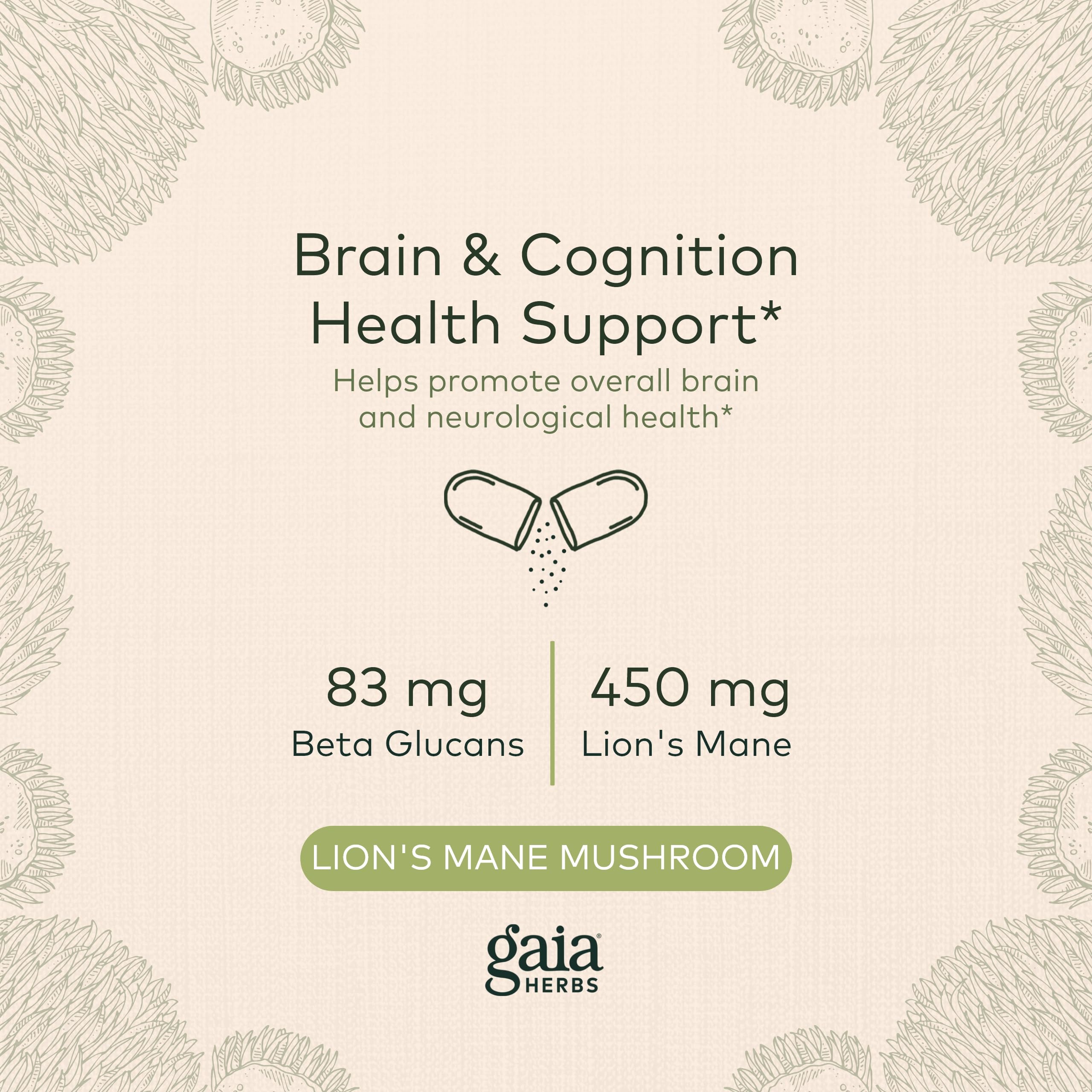 Gaia Herbs Organic Lion’s Mane Mushroom - Brain and Nerve Support Supplement Gaia Herbs uk supplements
