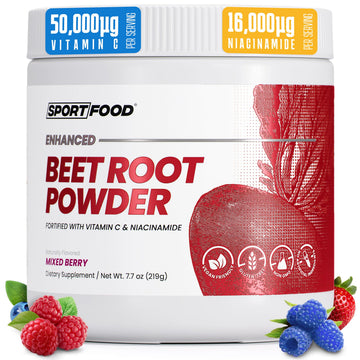 SPORTFOOD Beet Root Powder with Niacinamide & Vitamin C - Superfood for Circulation, Energy, & Stamina | Vegan, Non-GMO, Nitric Oxide Boost for Pre-Workout & Heart Health | Mixed Berry Flavor | 7.7oz Sport Food uk supplements