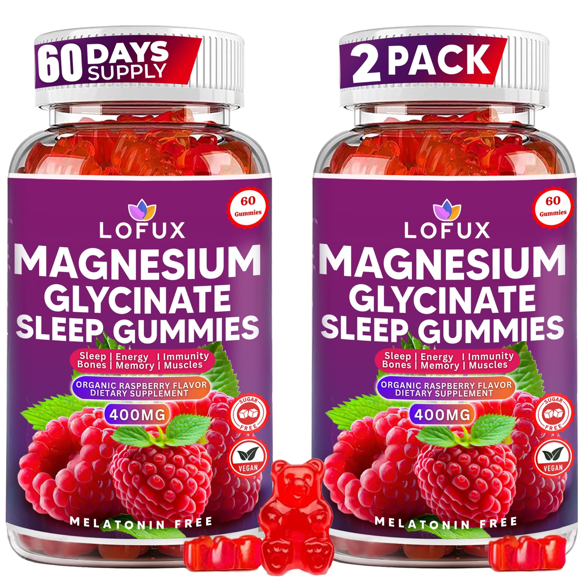 Lofux Magnesium Glycinate Gummies 400mg, Sugar Free Magnesium Gummies for Adults Women, Men, Chewable Supplement Gummy with L-Threonate, Vitamin D, B6, CoQ10 - for Calm, Sleep, Body Relaxation, 120 Ct Lofux uk supplements