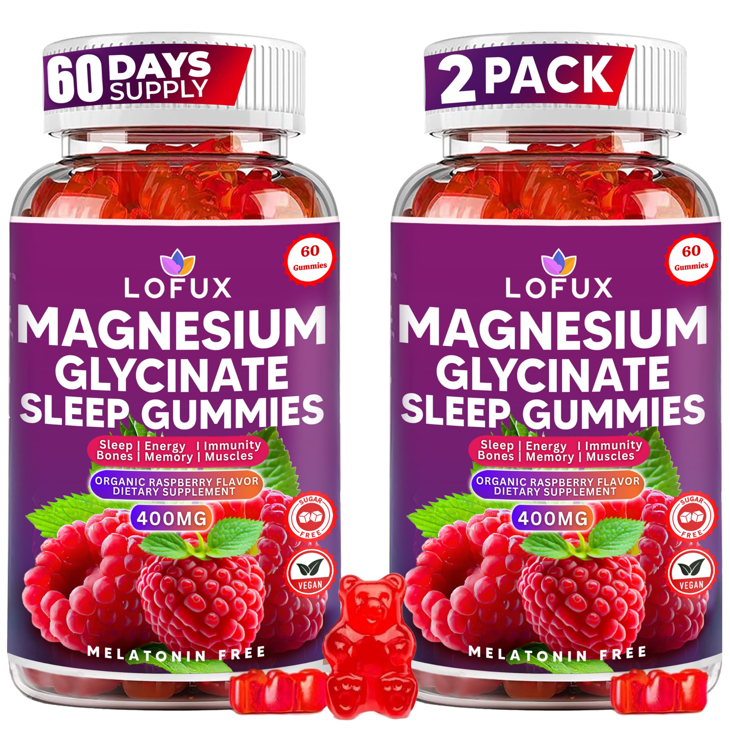 Lofux Magnesium Glycinate Gummies 400mg, Sugar Free Magnesium Gummies for Adults Women, Men, Chewable Supplement Gummy with L-Threonate, Vitamin D, B6, CoQ10 - for Calm, Sleep, Body Relaxation, 120 Ct Lofux uk supplements