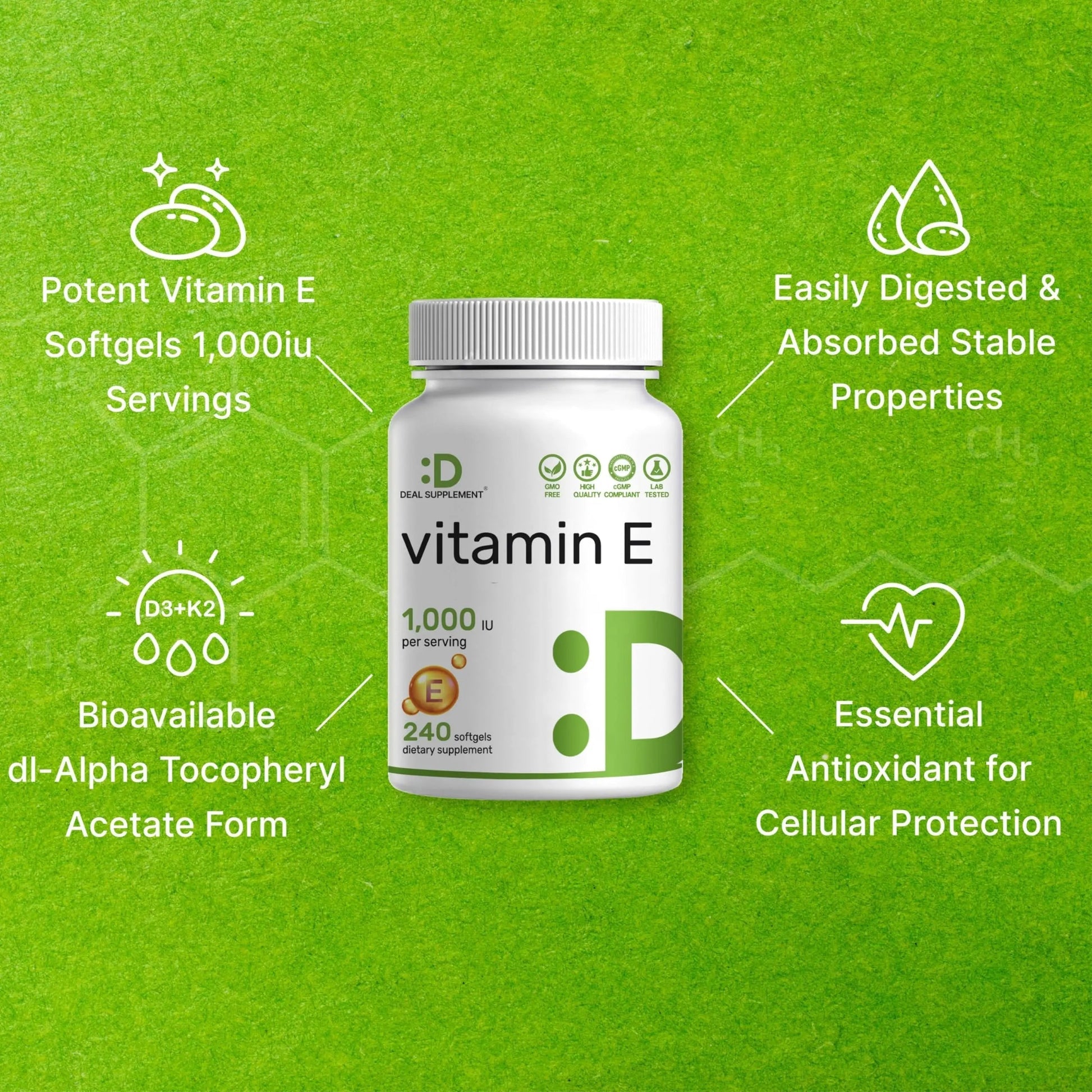 Vitamin E Supplements, 1,000 IU Per Serving, 240 Softgels – Extra Strength Antioxidant Protection – Bioavailable Stable Form DEAL SUPPLEMENT uk supplements