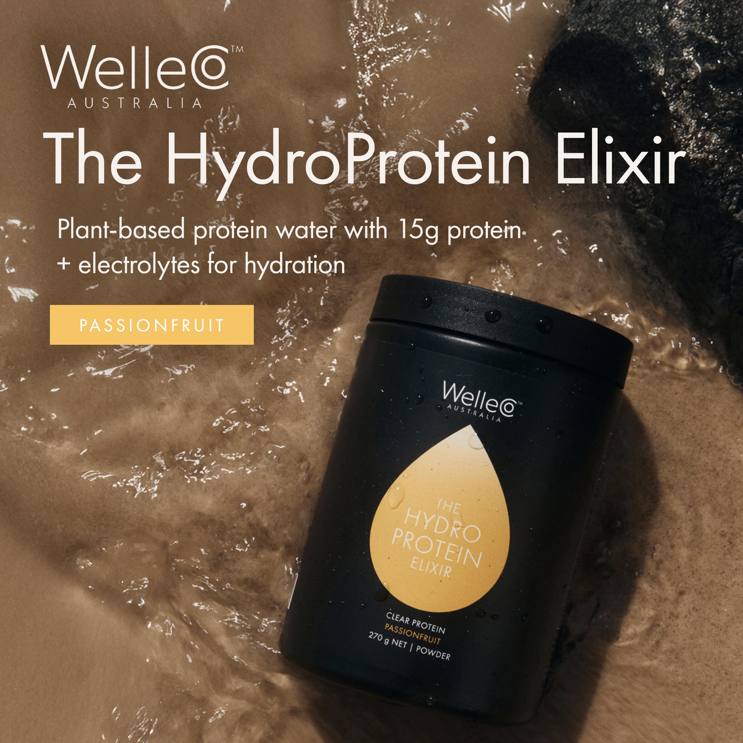 WelleCo HydroProtein Elixir, Potassium Electrolyte Powder with 15g Vegan Protein for Energy, Healthy Hair, Skin & Nails, Easy to Digest Powdered Electrolytes, Passionfruit, 9.5oz Jar WelleCo uk supplements