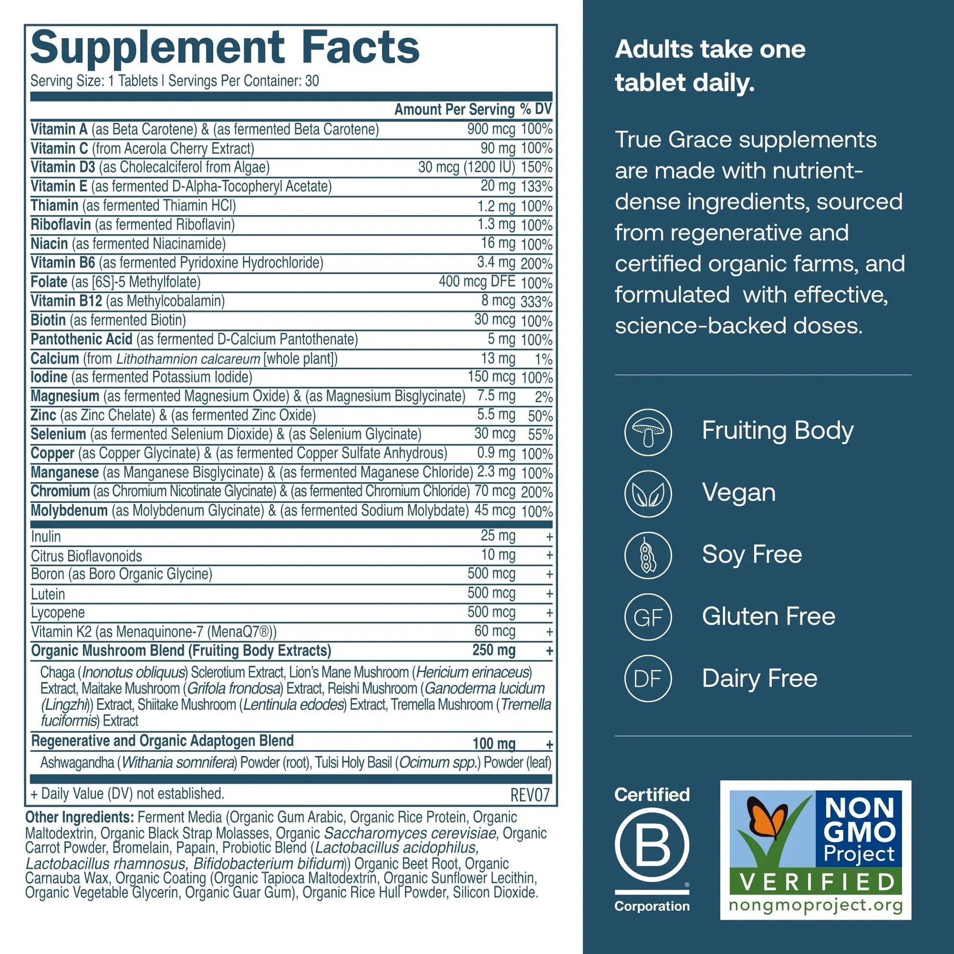 True Grace Men's 40+ One Daily Multivitamin Fermented Minerals, Organic Adaptogens & Mushrooms Whole Body Balance Immune True Grace uk supplements