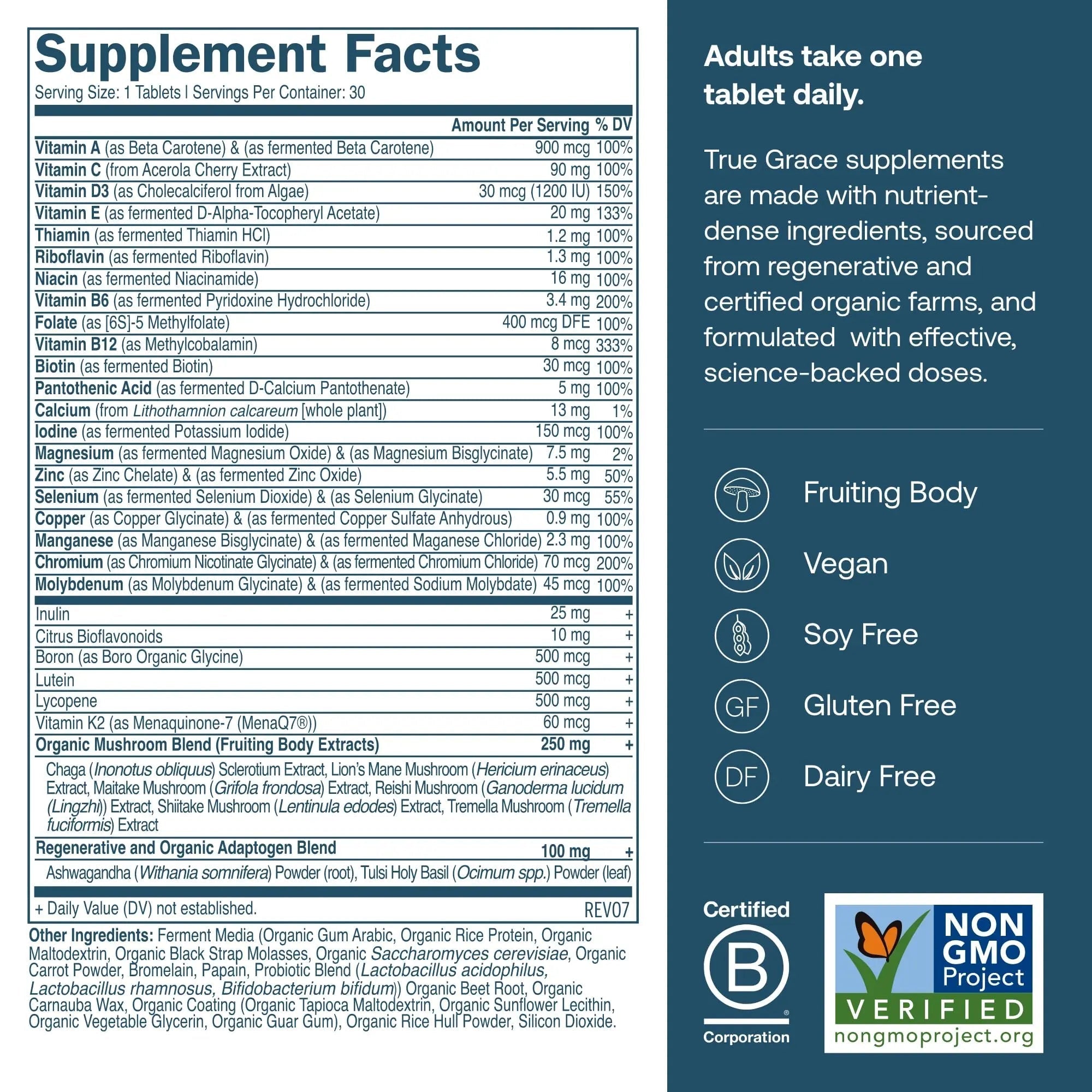 True Grace Men's 40+ One Daily Multivitamin Fermented Minerals, Organic Adaptogens & Mushrooms Whole Body Balance Immune True Grace uk supplements