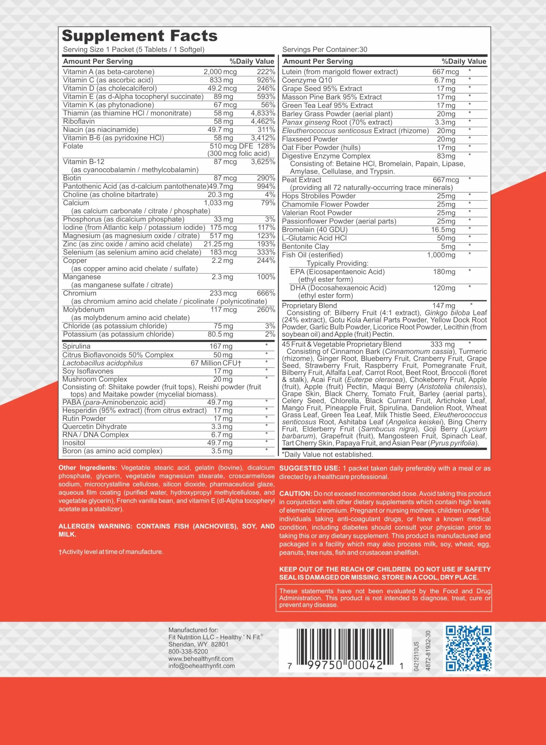 Healthy 'N Fit NUTRI Pack - 30 Day Pkt -One Pack Daily, Multivitamin All-in-One Packets Healthy 'N Fit uk supplements