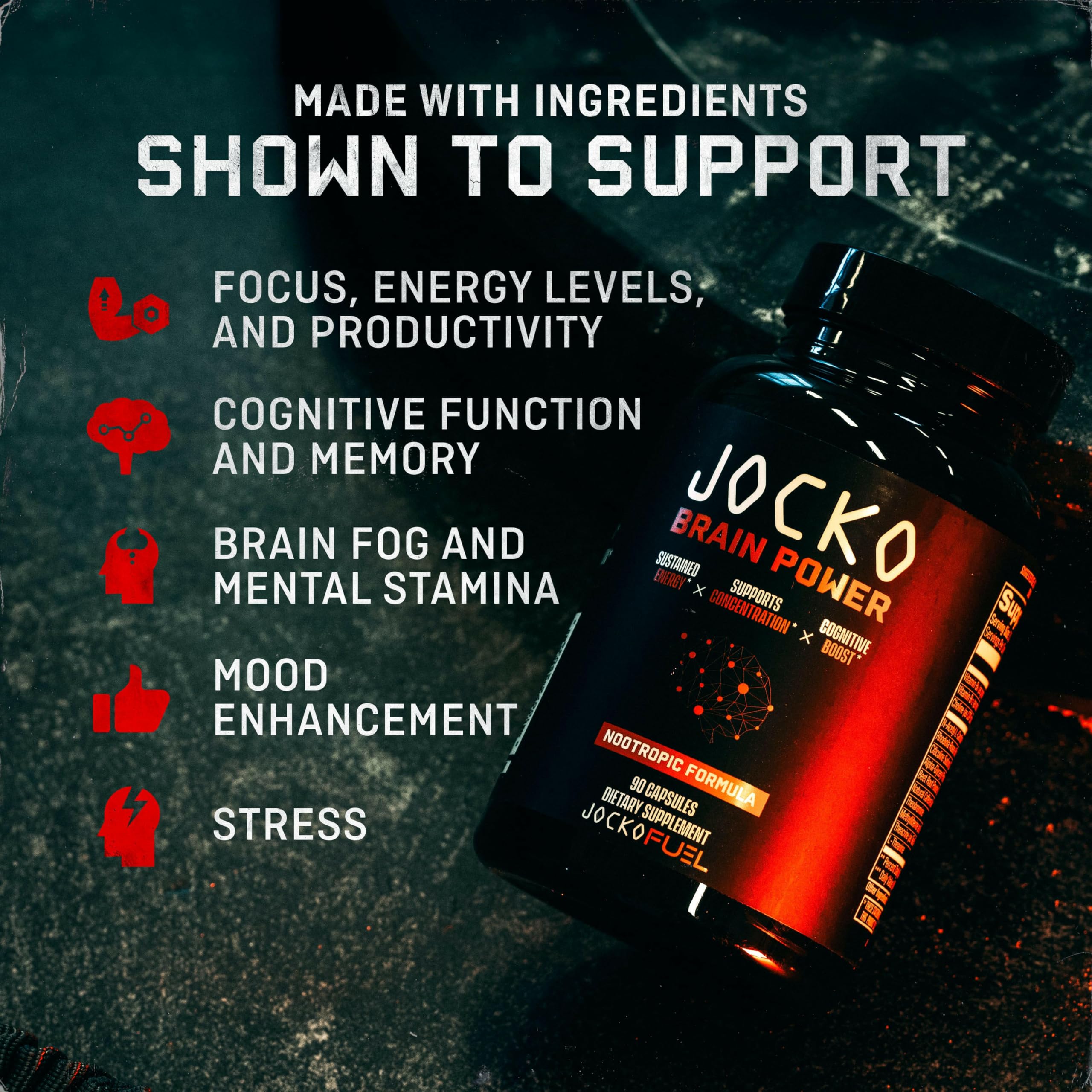 Jocko Fuel Brain Power - Nootropic Dietary Supplements for Memory & Focus wiht L Theanine, L Carnitine- Energy & Focus Supplement (90 Capsules) Jocko Fuel uk supplements