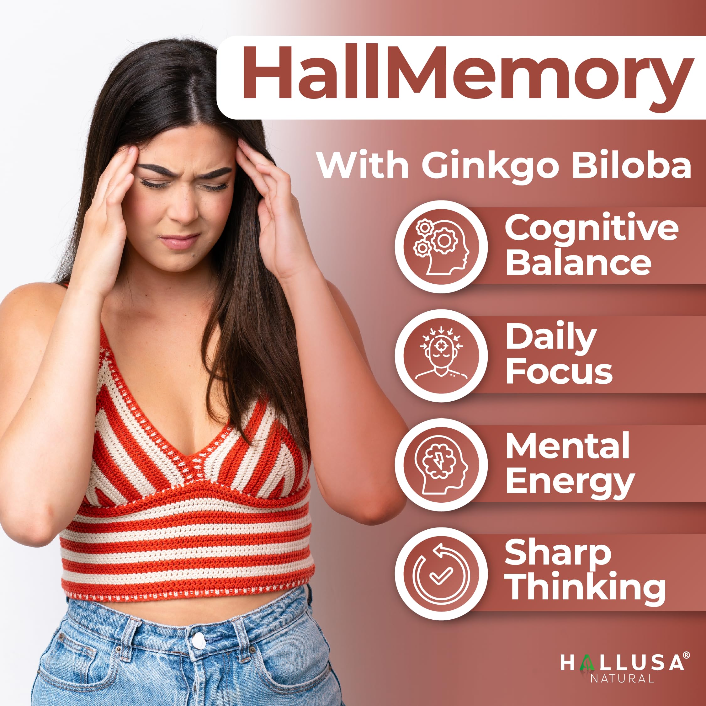Hallusa Natural Brain Health Supplement Capsules 1680mg, Ginkgo Biloba, B Vitamins & Choline, Memory & Focus Support, Brain Booster for Men & Women, 60 Count Hallusa Natural uk supplements