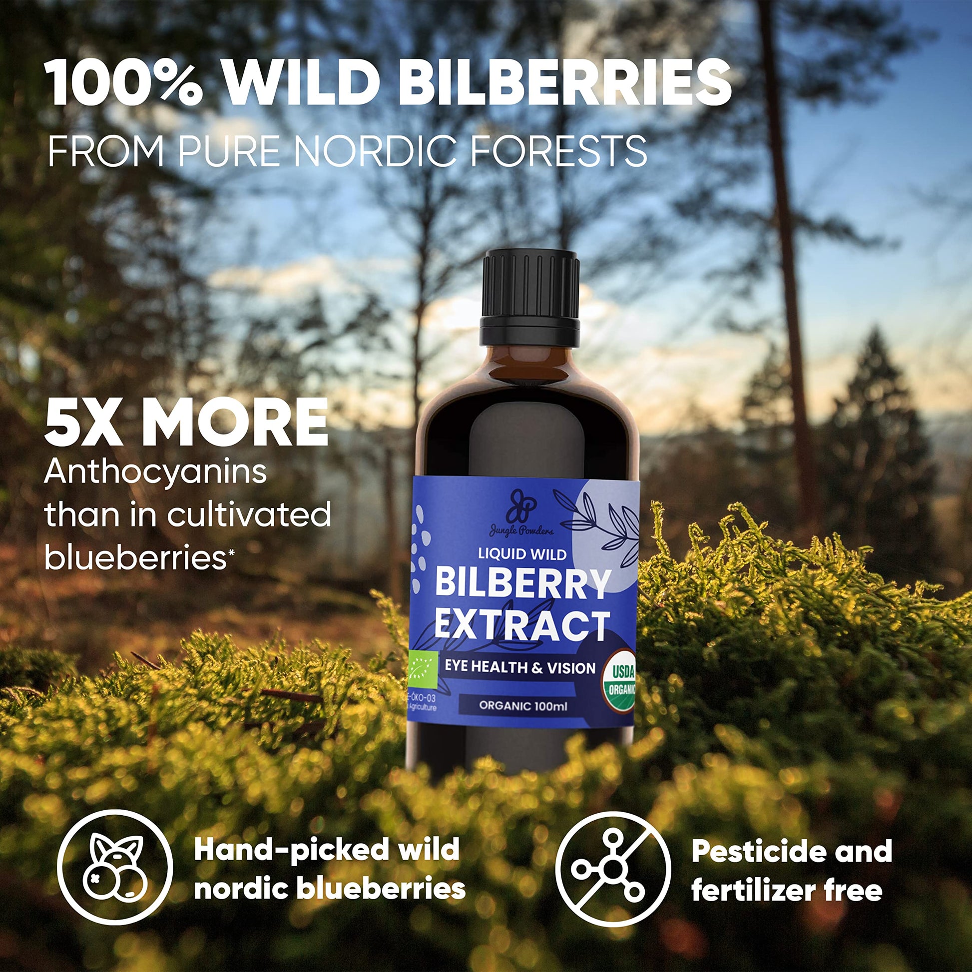 Grandpa Gifts from Granddaughter Wild Bilberry Extract USDA Organic Alcohol-Free 2x3.4oz Bottle of Liquid Bilberry Gift for Grandpa Health Gifts for Eyes High Bioavailability Liquid Extract 40 Serving Jungle Powders uk supplements