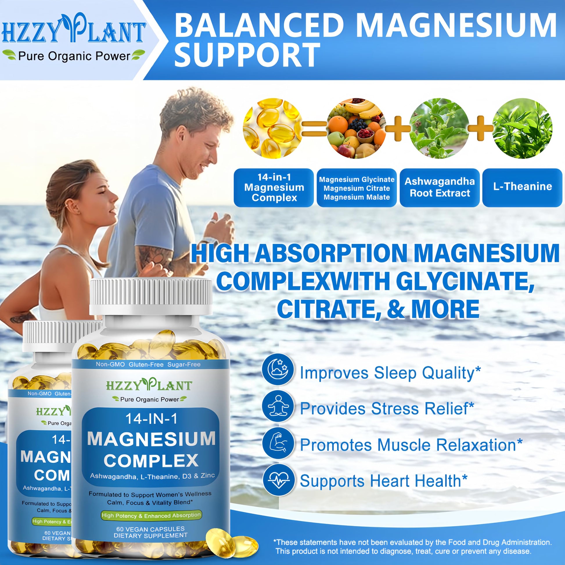 Magnesium Complex Softgels, High Absorption Magnesium Supplement with Glycinate, Citrate, Malate, Taurate, 14-in-1 Magnesium Complex for Women & Men for Muscle, Heart, Sleep Support, 2 Month Supply HZZYPLANT uk supplements