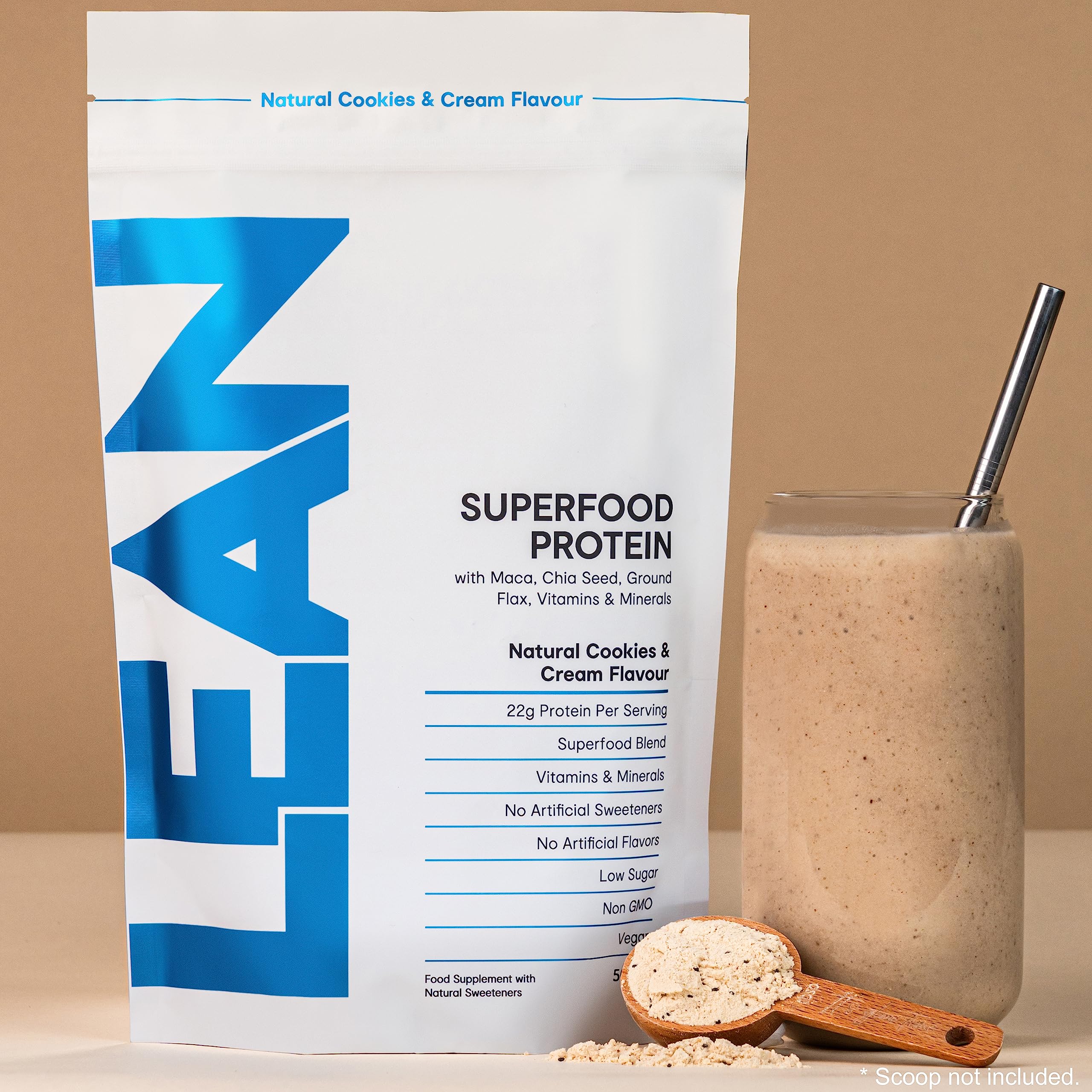LEAN with Lilly Superfood Protein Vegan Protein Plant Based Protein Cookies and Cream Flavour 500g Lean With Lilly uk supplements
