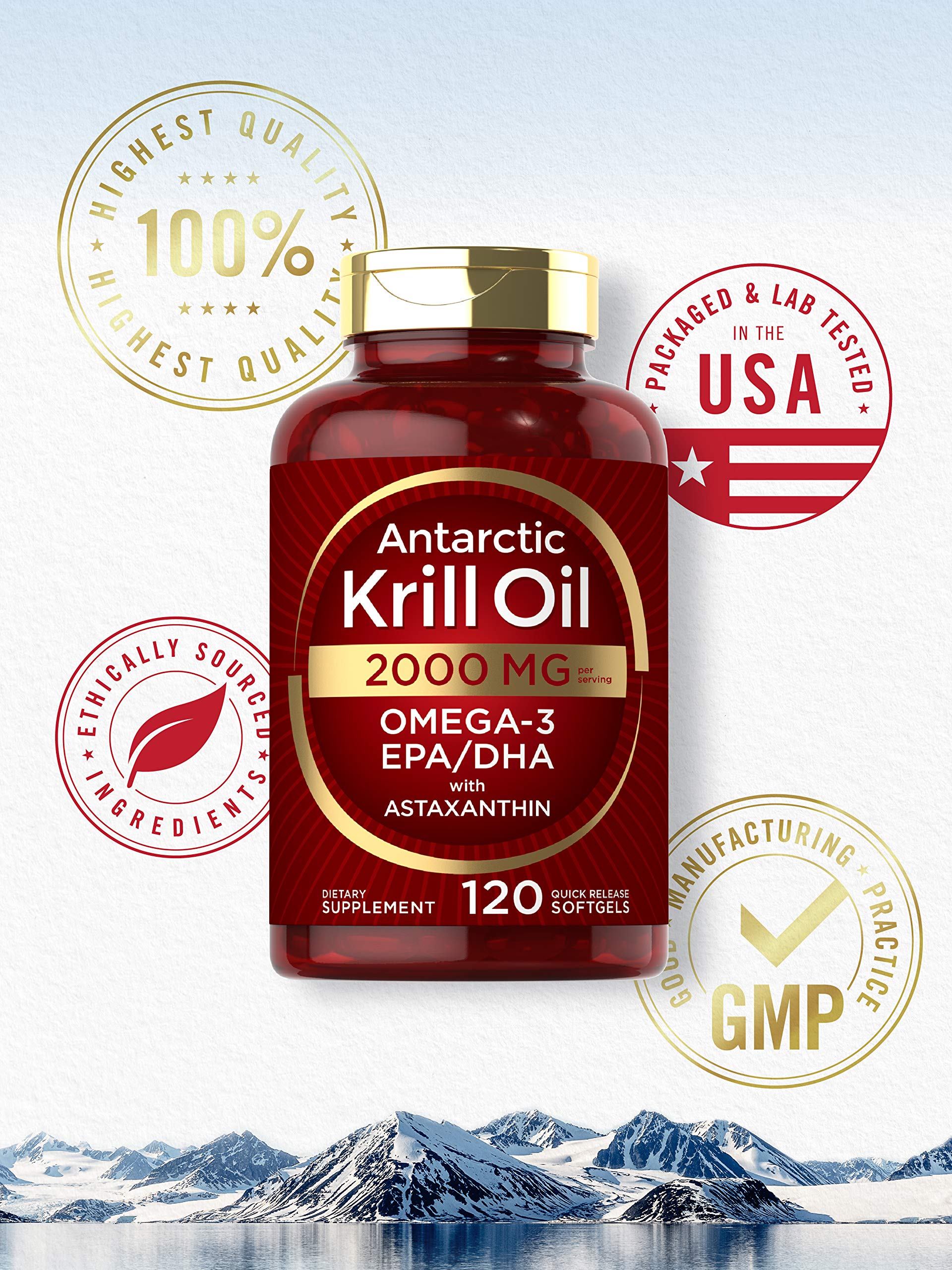 Carlyle Antarctic Krill Oil 2000 mg 120 Softgels | Omega-3 EPA, DHA, with Astaxanthin Carlyle uk supplements