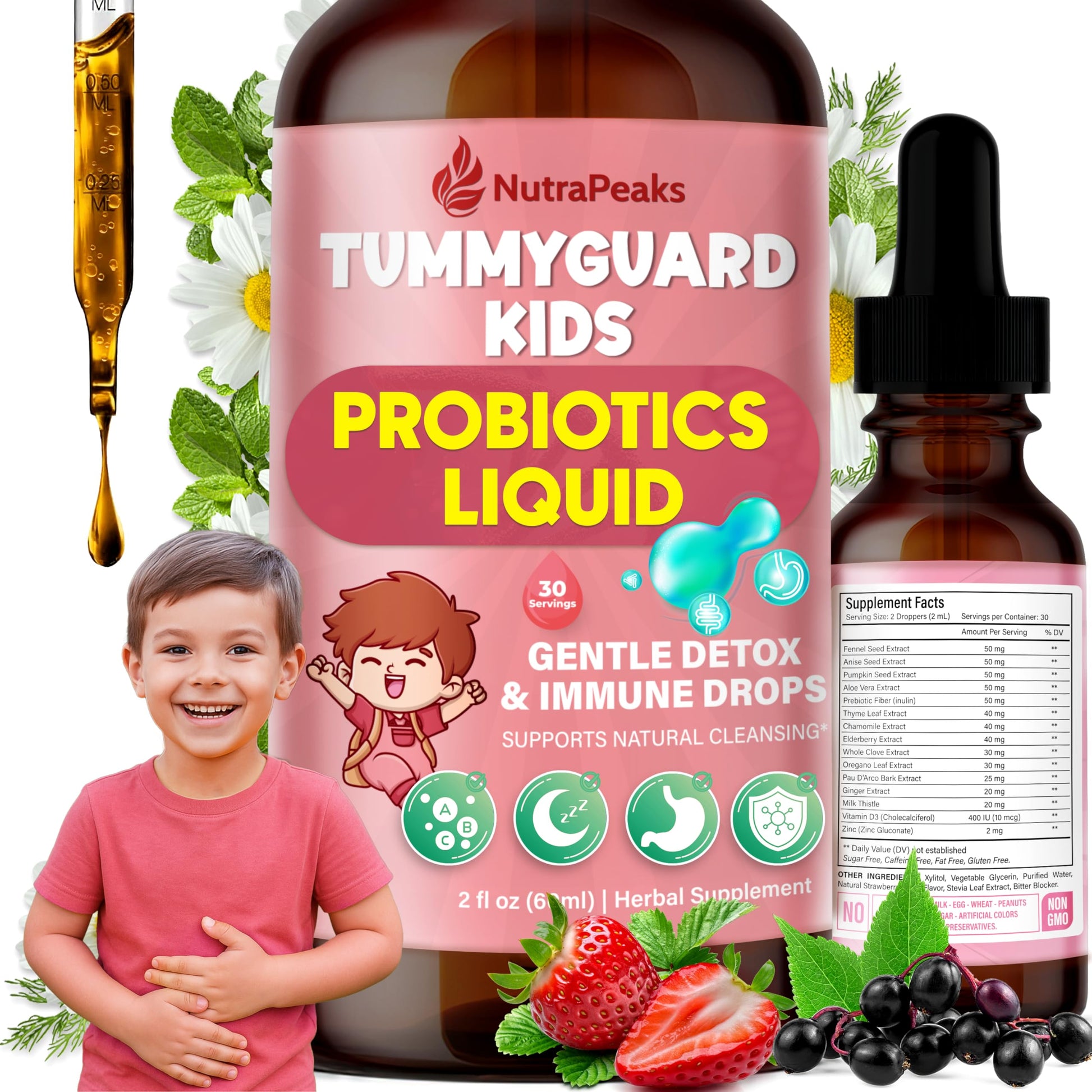 NutraPeaks Kids Liquid Botanical Drops – Natural Blend with Prebiotics, Chamomile, Ginger & Elderberry – Sugar-Free, Alcohol-Free, Non-GMO – 2 fl oz NutraPeaks uk supplements