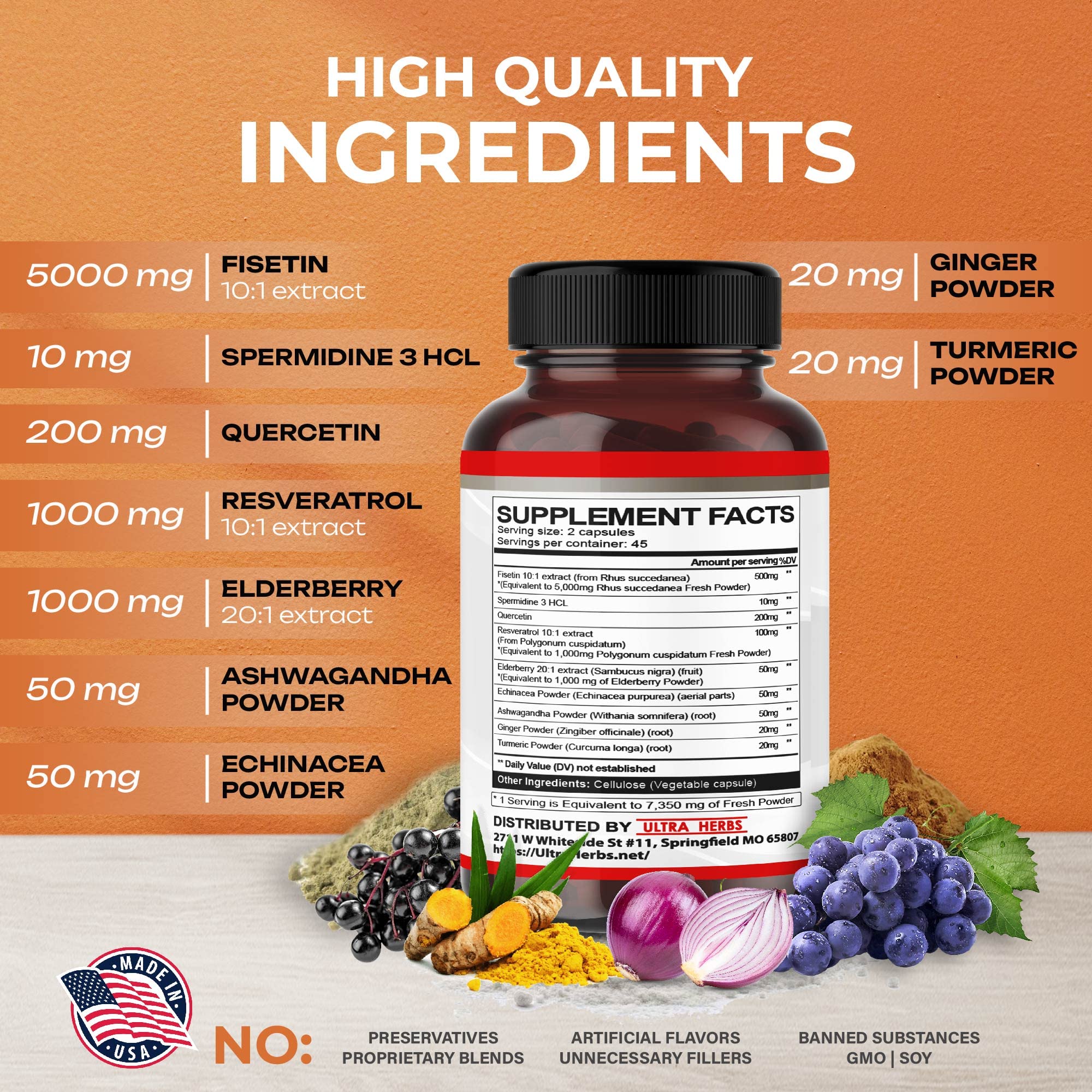 Ultra Fisetin Supplements Complex 7350mg Resveratrol 1000mg Quercetin 200mg ULTRA HERBS uk supplements