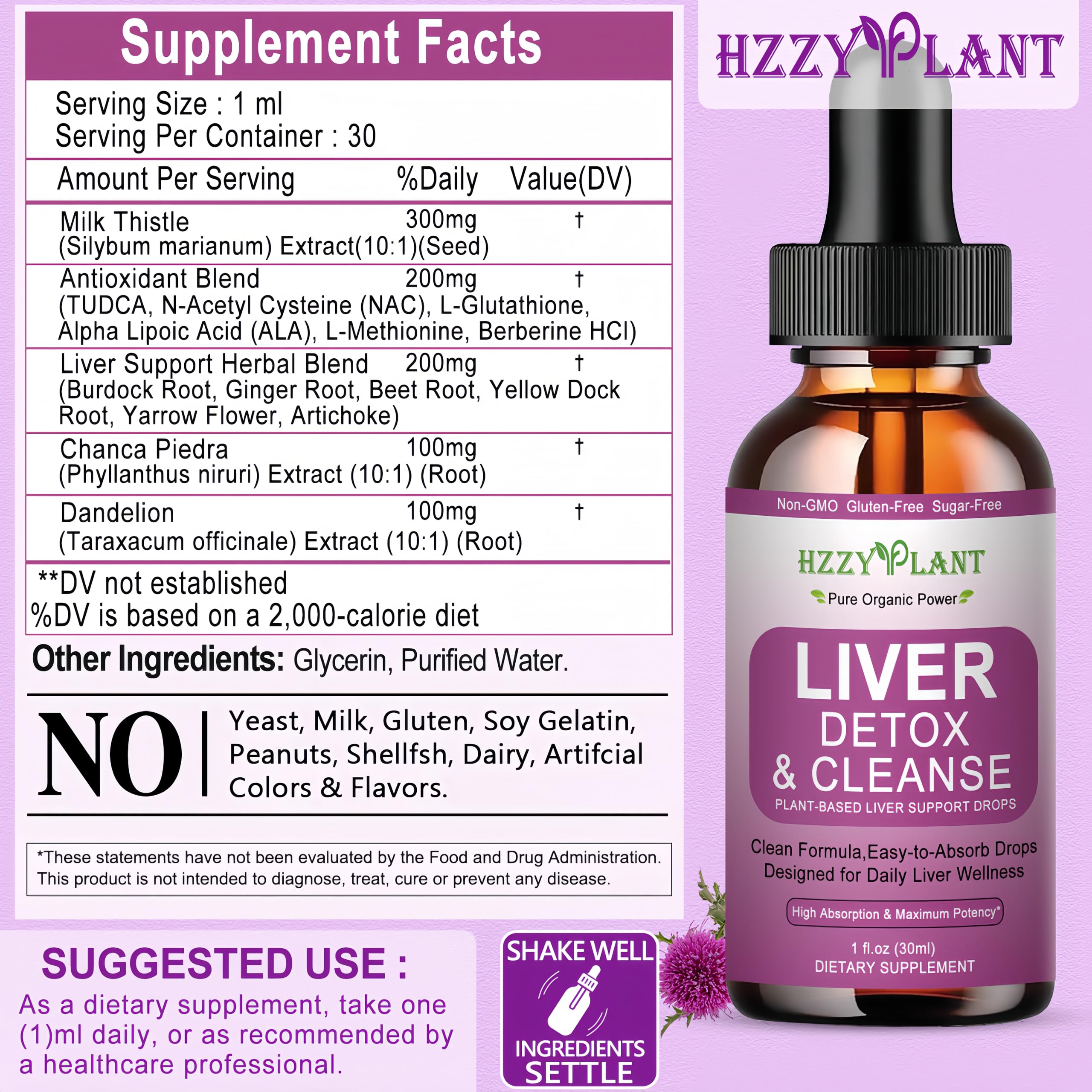 Liver Cleanse Detox & Repair Drops - Liquid Liver Support Tincture with Milk Thistle, Dandelion, Artichoke, TUDCA, NAC, Chanca Piedra - 15-in-1 Advanced Liver Detox Health Supplement - Vegan, Non-GMO HZZYPLANT uk supplements