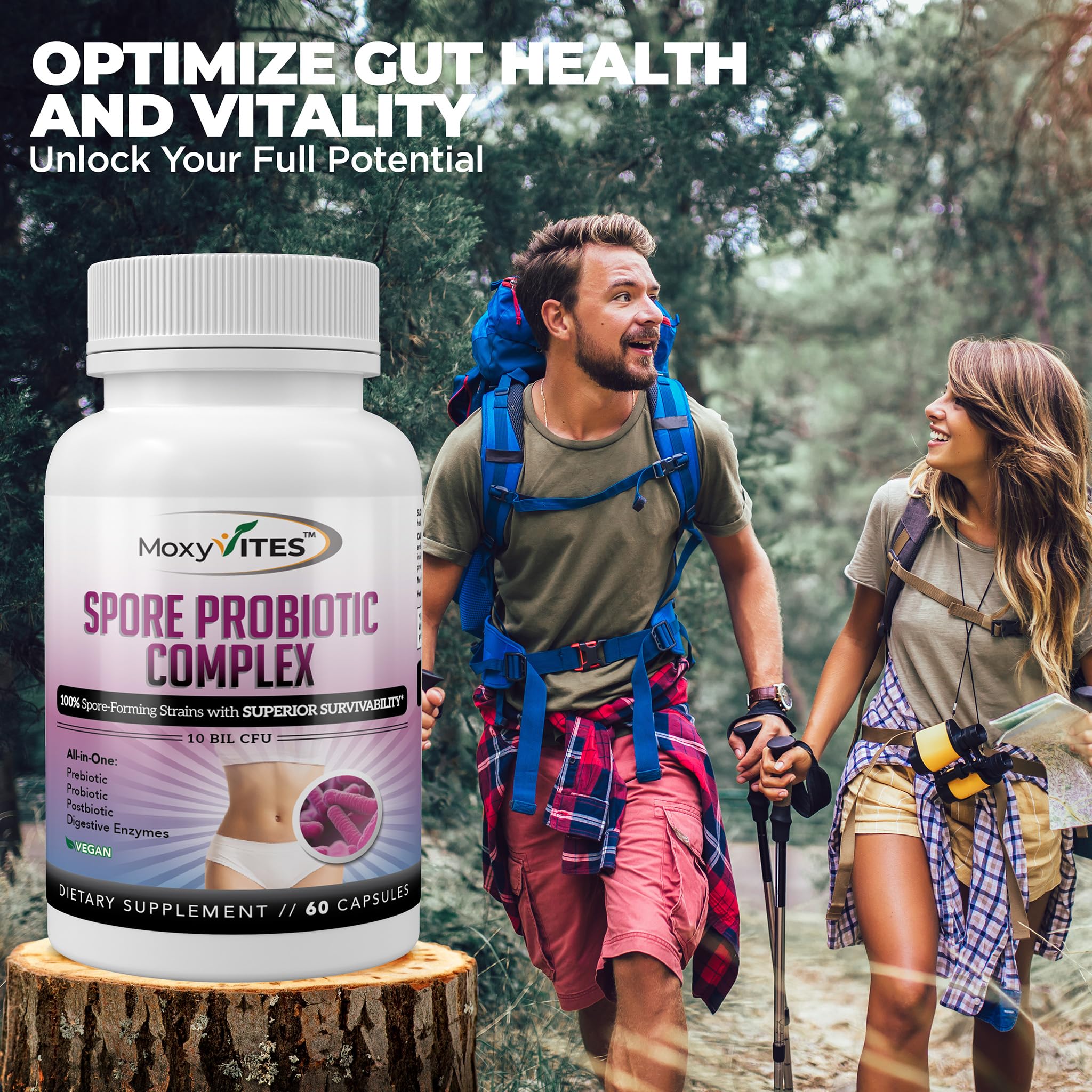 MoxyVites Spore Probiotic Complex - All In One Prebiotics and Probiotics for Digestive Health, Postbiotic, Digestive Enzymes Daily Supplement - Spore Based Probiotic for Women & Men MoxyVites uk supplements
