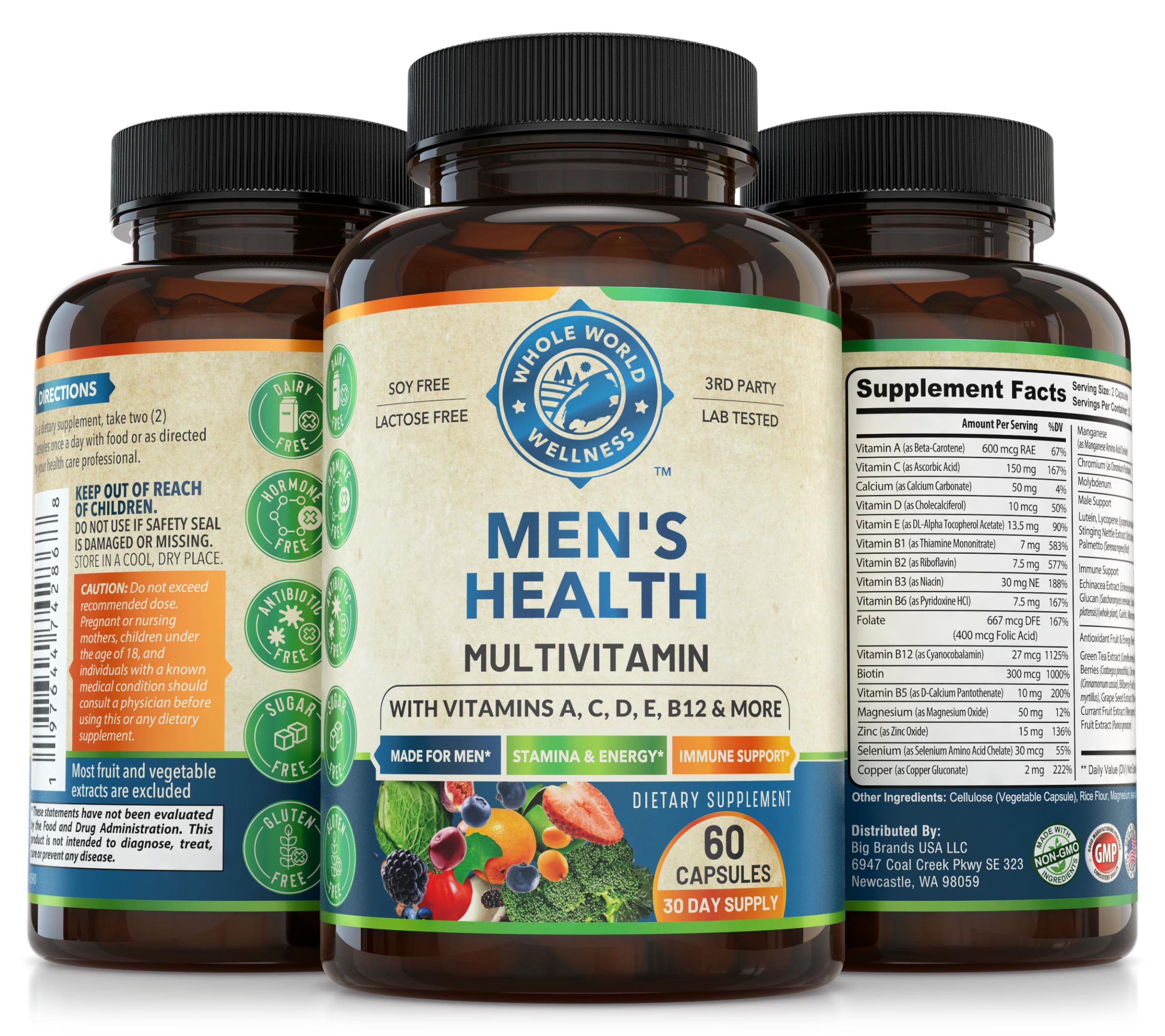 Whole World Wellness Mens Daily Multivitamin Multimineral Supplement for Energy, Focus, Stamina & Performance. Made for Men with 30+ Nutrients, Fruit & Energy Blend. Mens Vitamins, Made in The USA. WHOLE WORLD WELLNESS uk supplements