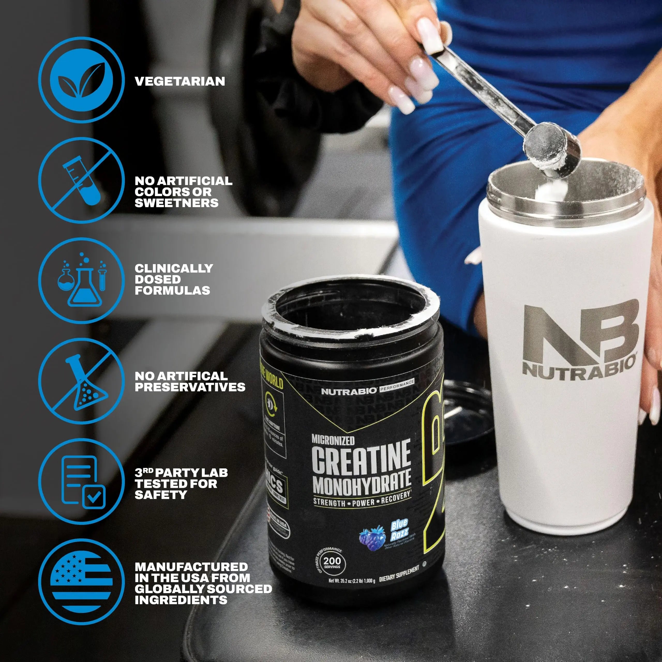 NutraBio Pure Micronized Creatine Monohydrate Powder Supplement, Blue Razz (300 g) - Supports Bulk Muscle Energy, Recovery, and Strength - HPLC Tested Creatine Powder Supplement for Men and Women NutraBio uk supplements