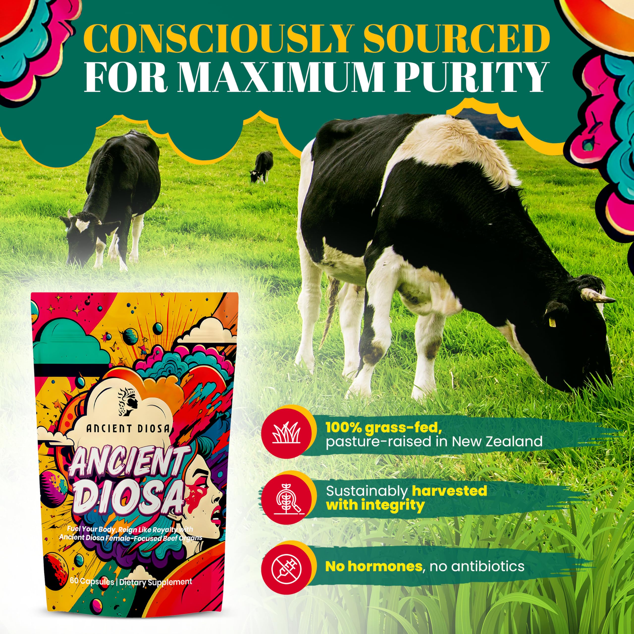 ANCIENT DIOSA Grass Fed Beef Liver Capsules - Female-Focused Organ Supplement with Liver, Heart, Ovary & Uterus - Supports Hormone Balance & Vitality, Whole Body Wellness - 60 Capsules ANCIENT DIOSA uk supplements