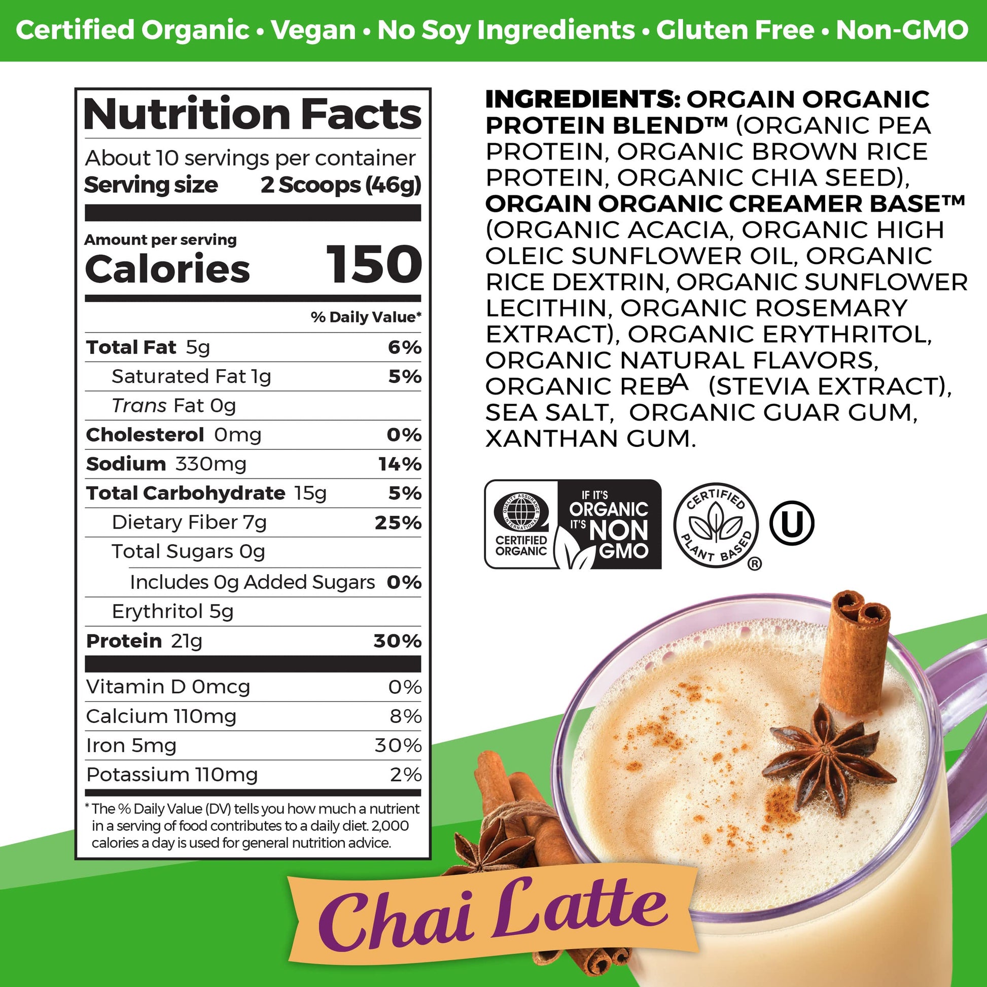 Orgain Organic Vegan Protein Powder, Chai Latte - 21g Plant Based Protein, Gluten Free Orgain uk supplements