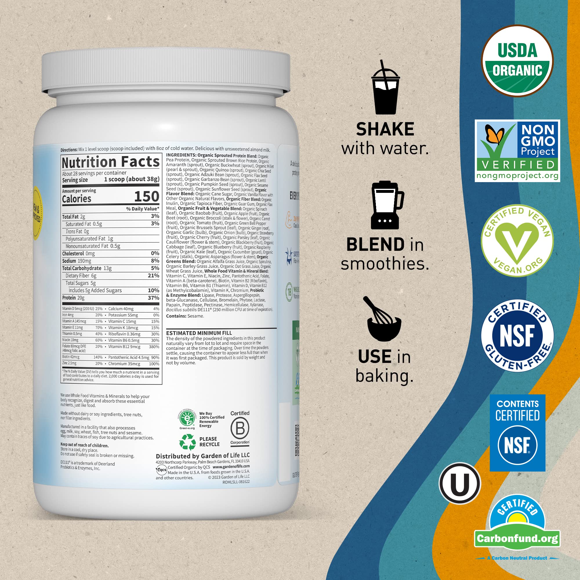 Garden of Life Vegan Protein Powder - Raw Organic Meal Replacement Shakes Garden of Life uk supplements