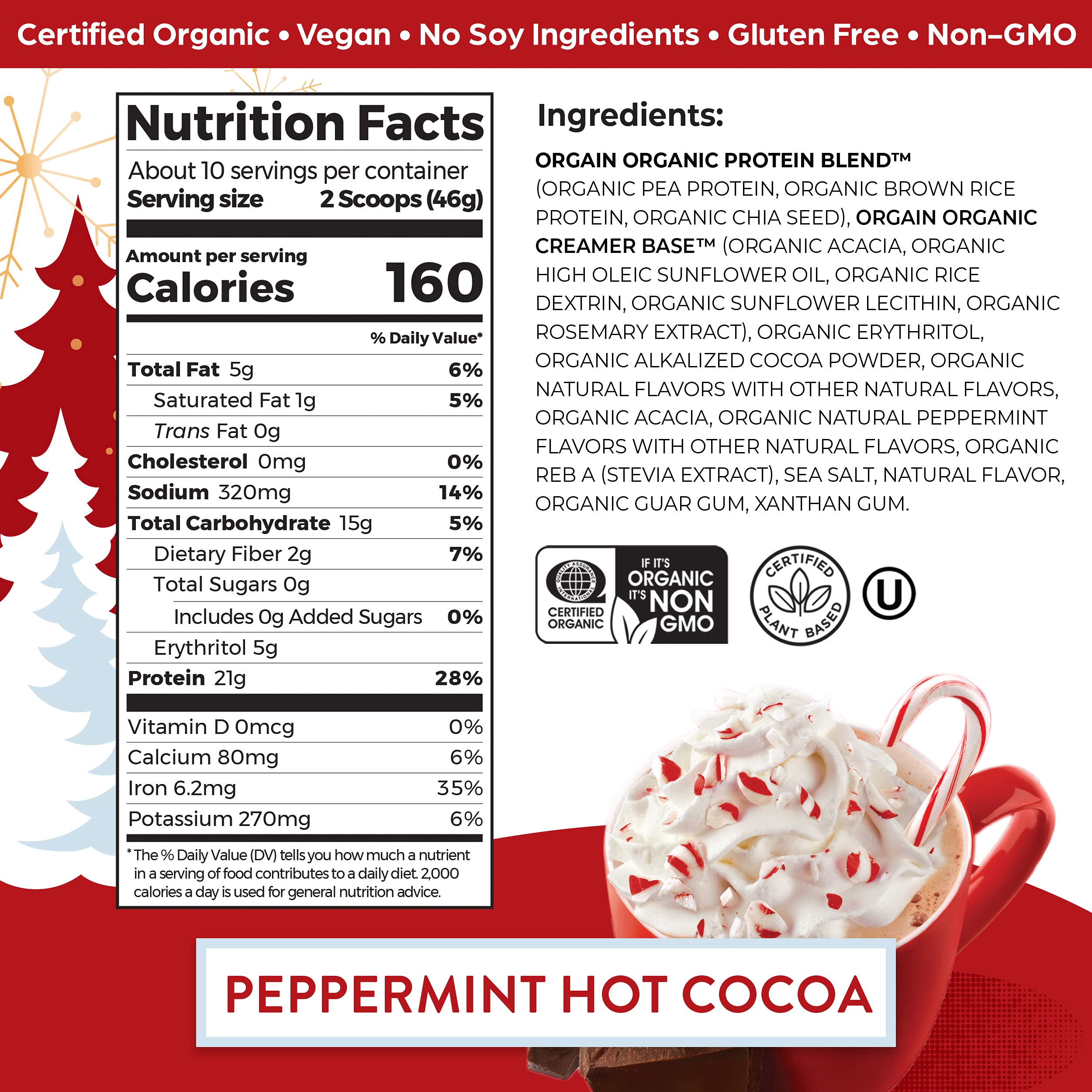 Orgain Organic Vegan Protein Powder, Peppermint Hot Cocoa Seasonal Holiday Flavor Orgain uk supplements