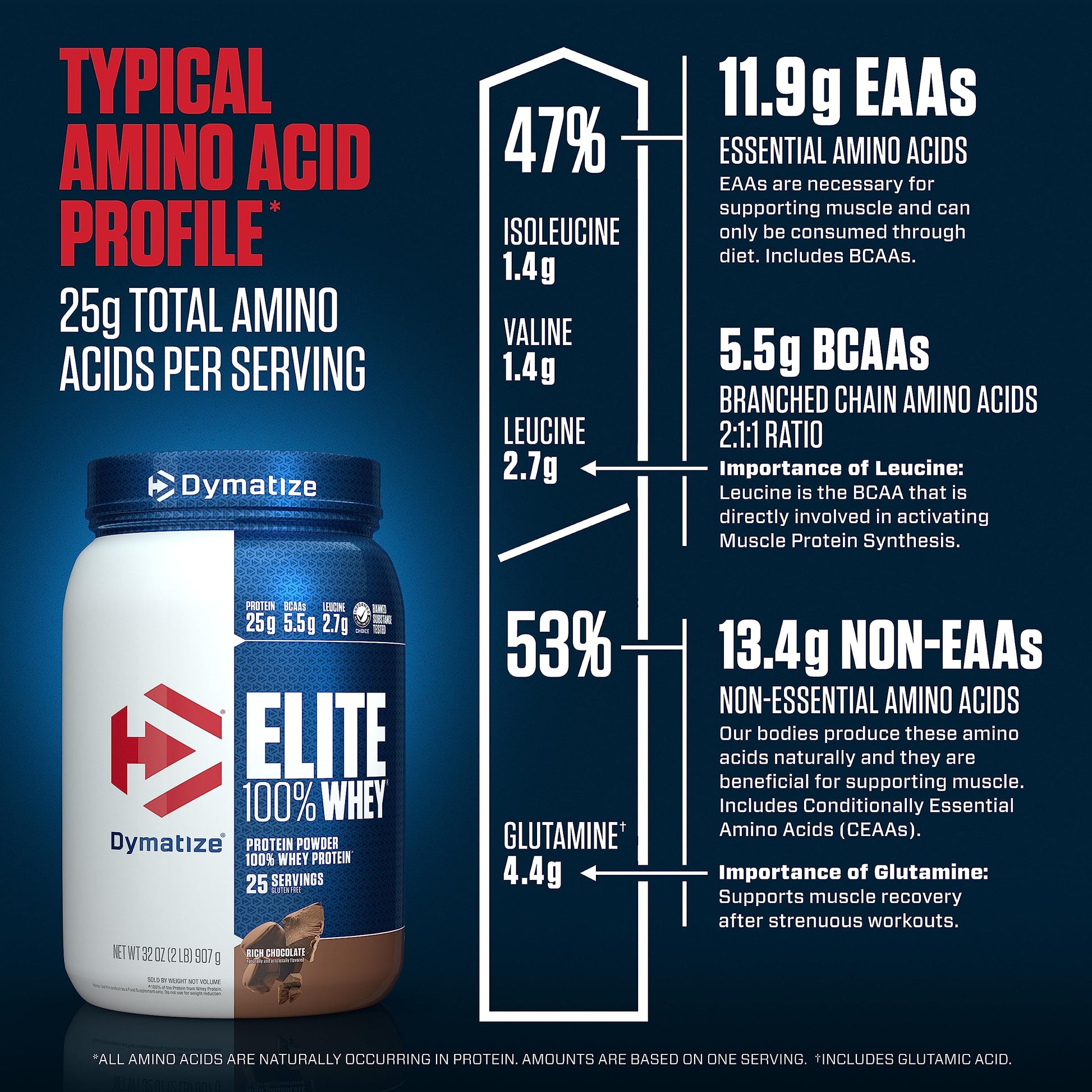 Dymatize Elite 100% Whey Protein Powder, 25g Protein, 5.5g BCAAs & 2.7g L-Leucine Dymatize uk supplements