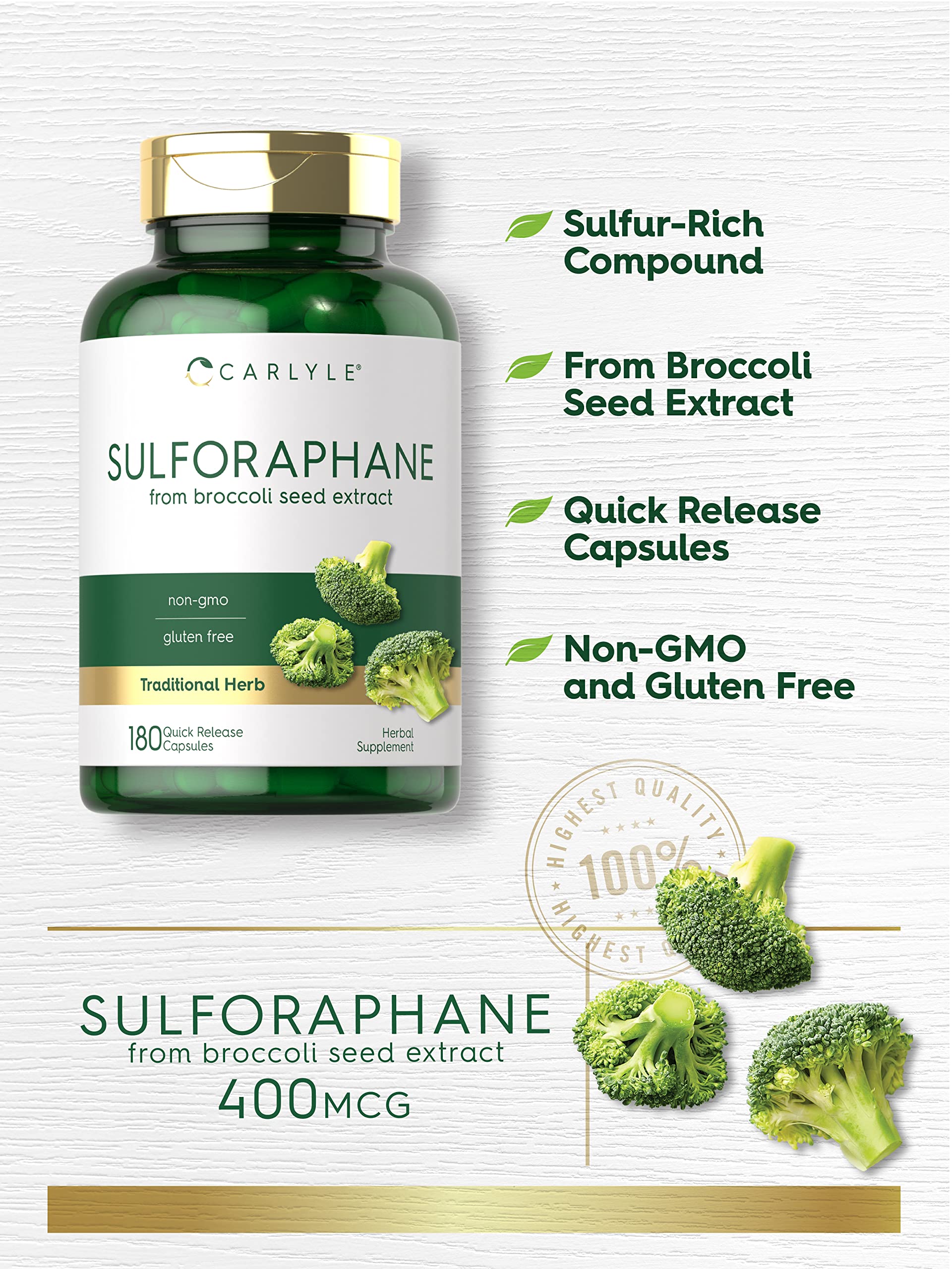 Carlyle Sulforaphane | from Broccoli Seed Extract | 180 Capsules | Traditional Herbal Carlyle uk supplements