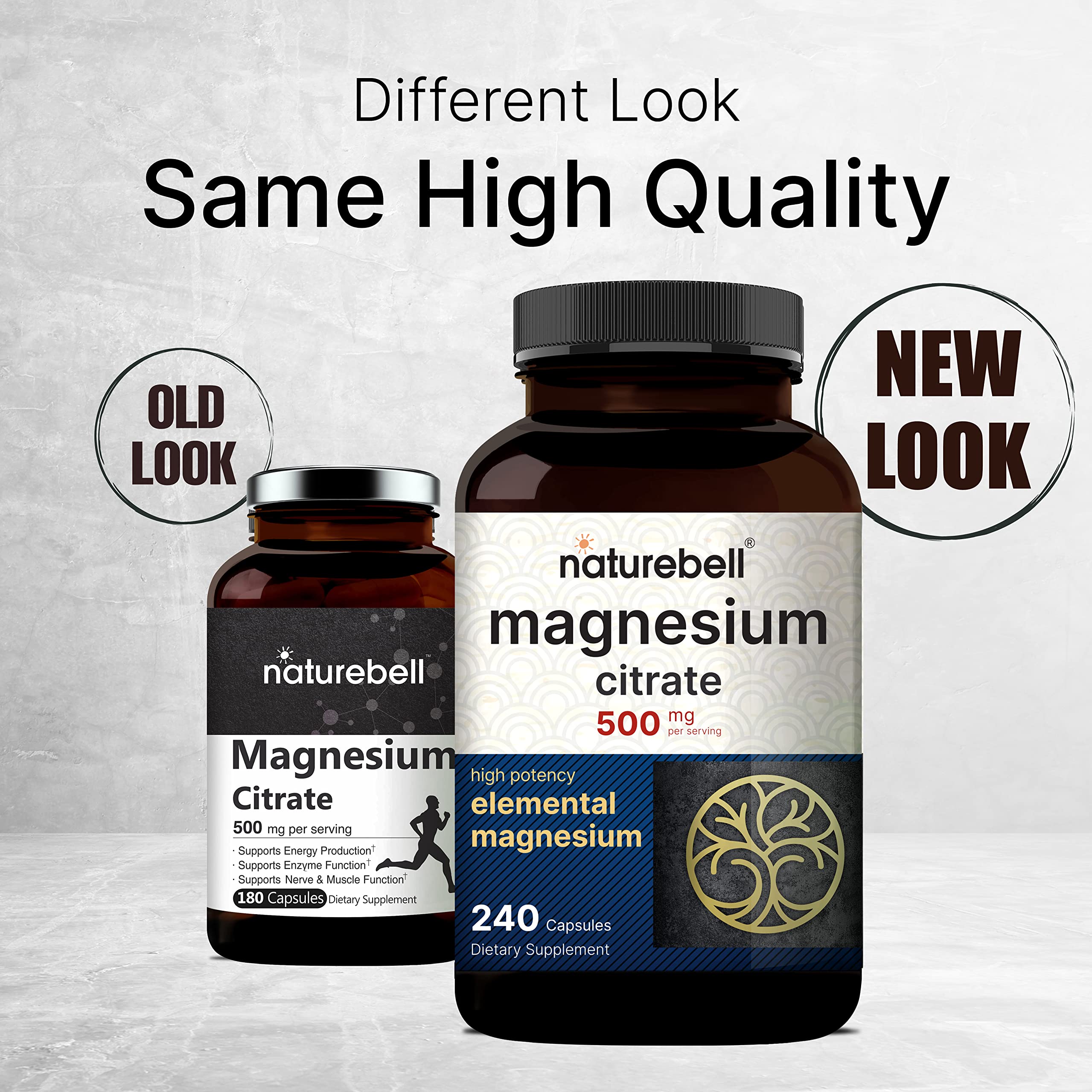 2 Pack Magnesium Citrate 500mg, 480 Capsules | High Purity Elemental Form NatureBell uk supplements
