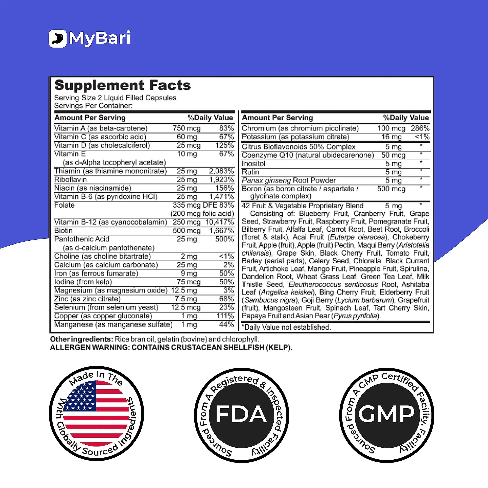 MyBari All-in-One Bariatric Multivitamin with Iron - Made in USA - for Men & Women - Supports Gastric Sleeve & Bypass with 42+ Fruit & Veggie Blend - 60 Liquid Capsules MyBari uk supplements