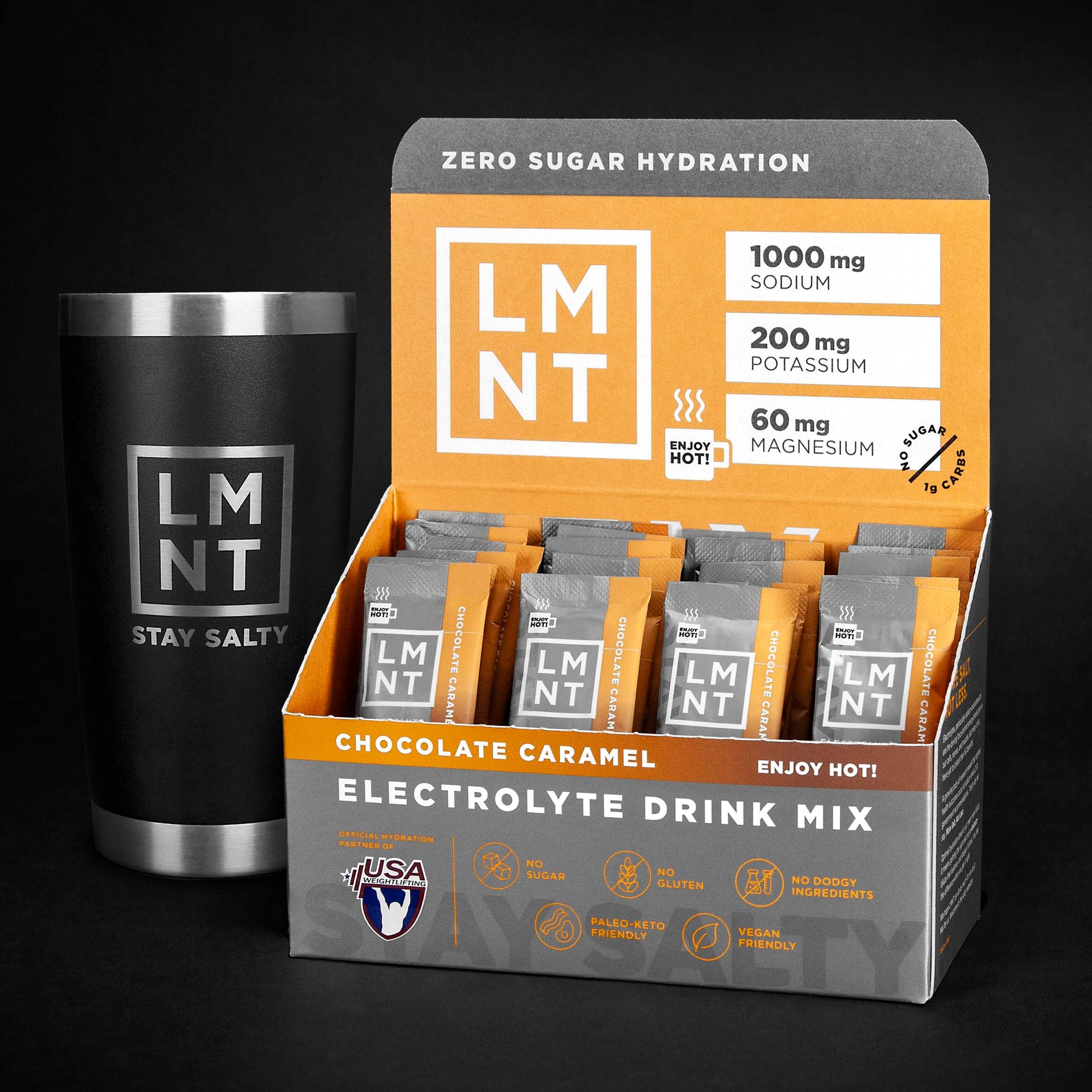 LMNT Hot Chocolate and Coffee Mixer - Chocolate Caramel Salt Electrolytes | No Sugar Drink LMNT uk supplements