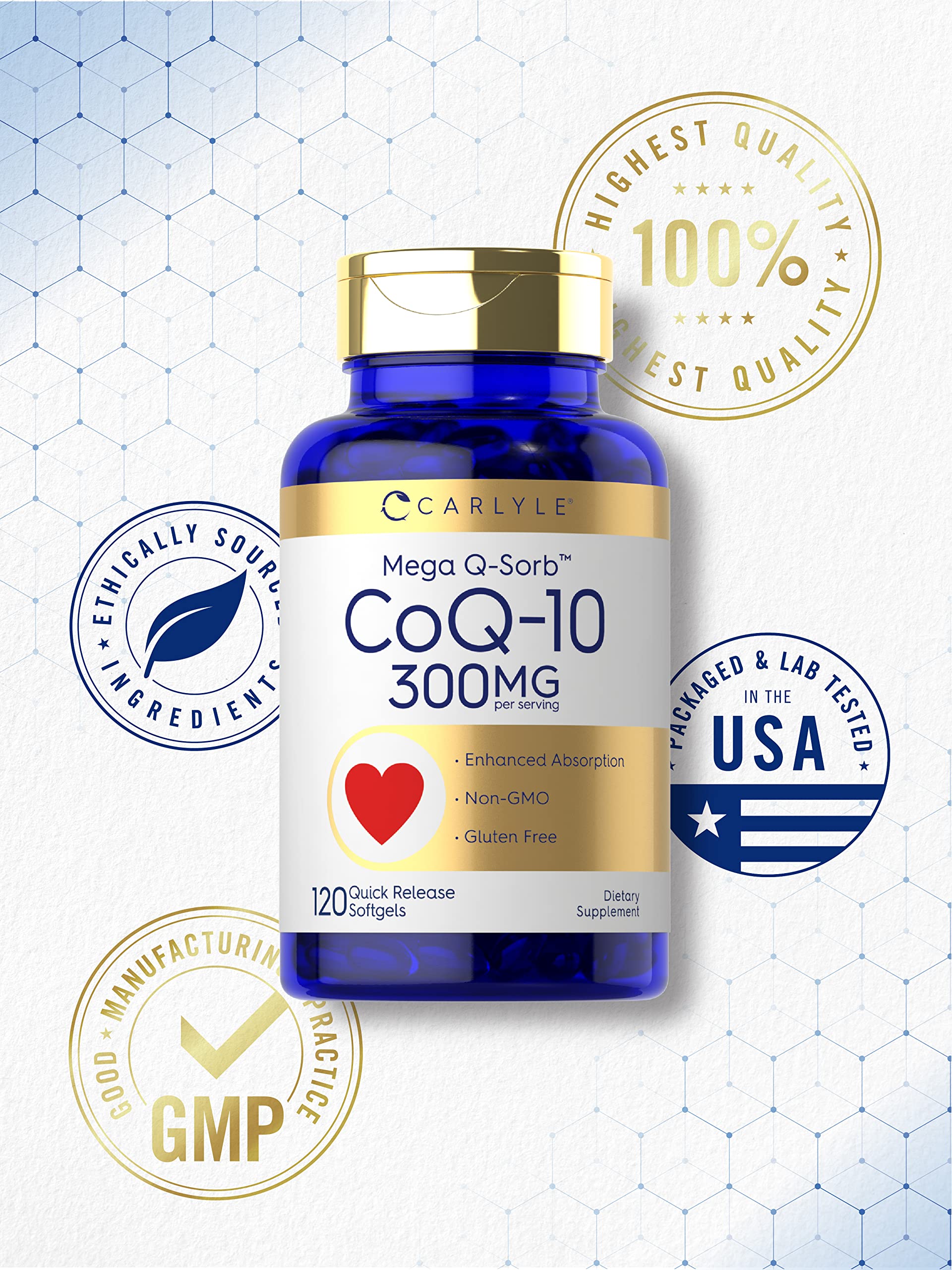 Carlyle CoQ10 300mg | 120 Softgels | Mega Q-Sorb Coenzyme Q-10 | with Black Pepper Carlyle uk supplements
