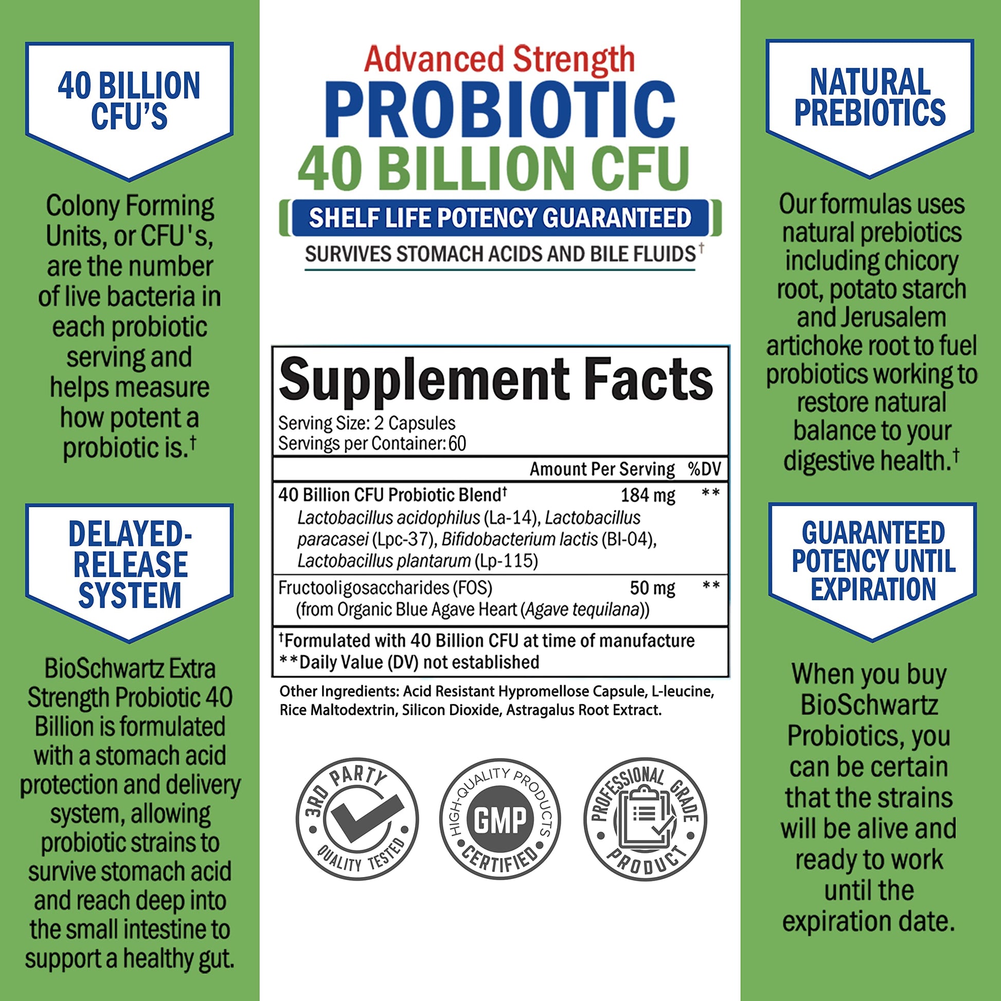 Daily Probiotic Supplement 40 Billion CFU - Gut Health Complex with Astragalus BioSchwartz uk supplements