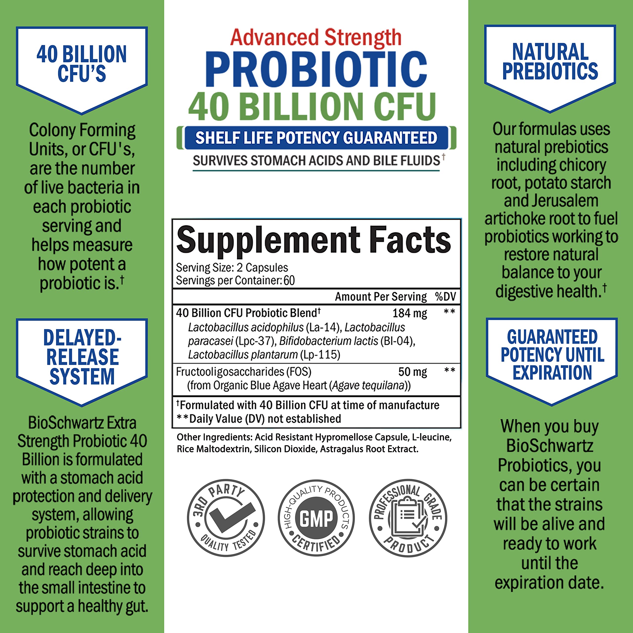 Daily Probiotic Supplement 40 Billion CFU - Gut Health Complex with Astragalus BioSchwartz uk supplements