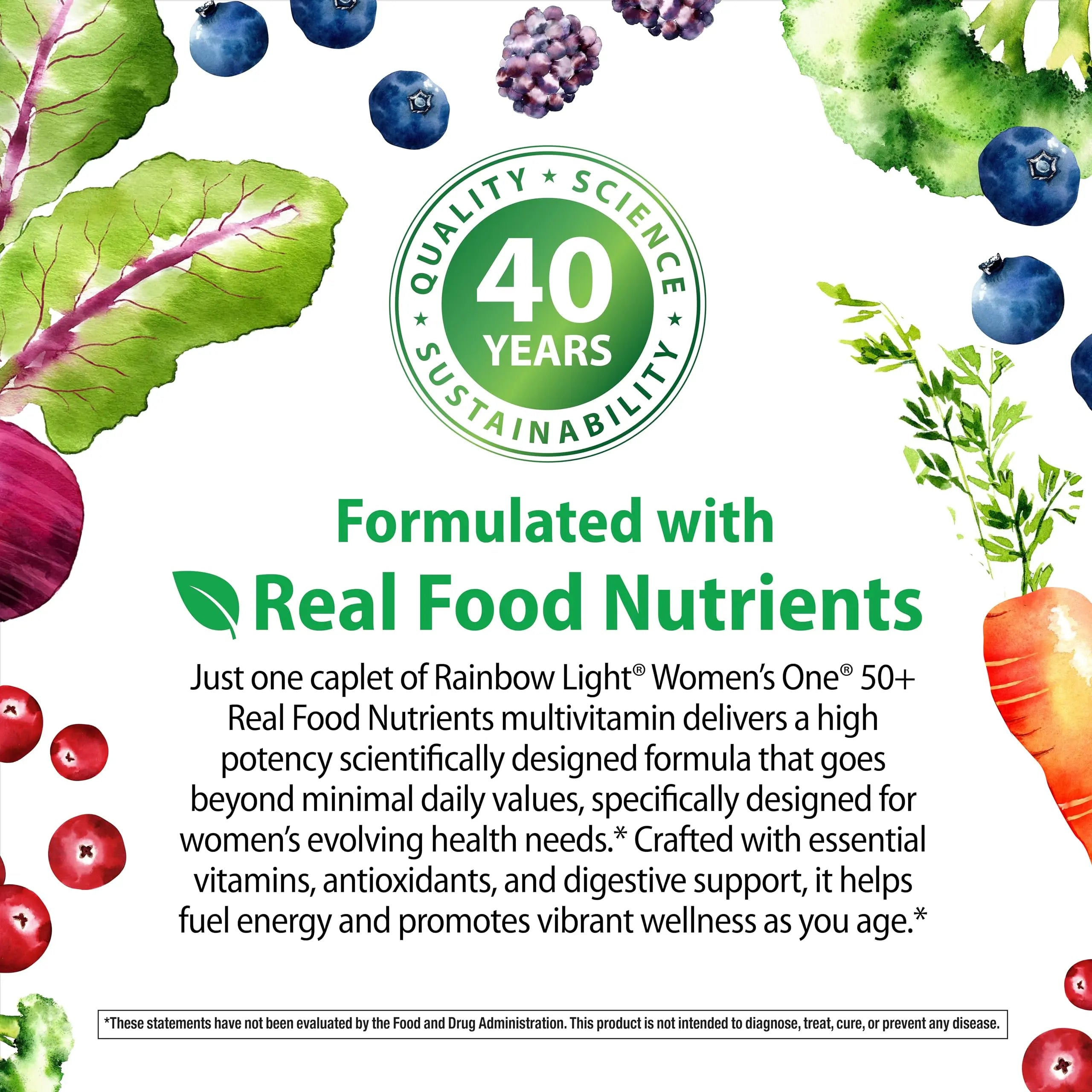 Rainbow Light Womens One + Multivitamin 50 Plus | 90 Caplets | Supports Menopause | Real Food Nutrients, Digestive Enzymes & Probiotics Rainbow Light uk supplements