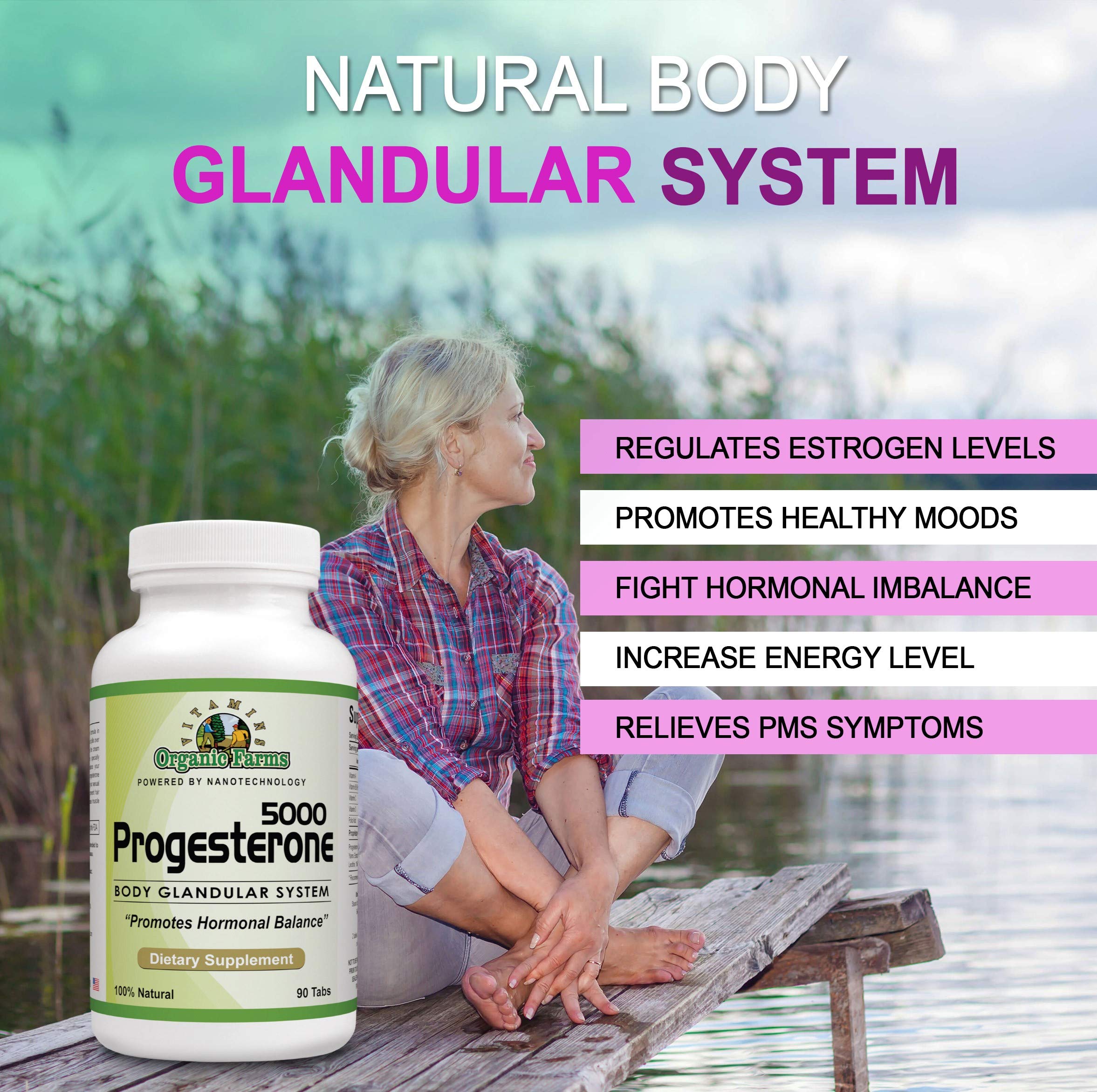 Organic Farm Vitamins Progesterone 5000 - Body glandular System Dietary Supplement, 100% Natural Progesterone Pills - Formula to Balance Hormones - progesterone Supplement, 90 Tablets Organic Farms Vitamins uk supplements