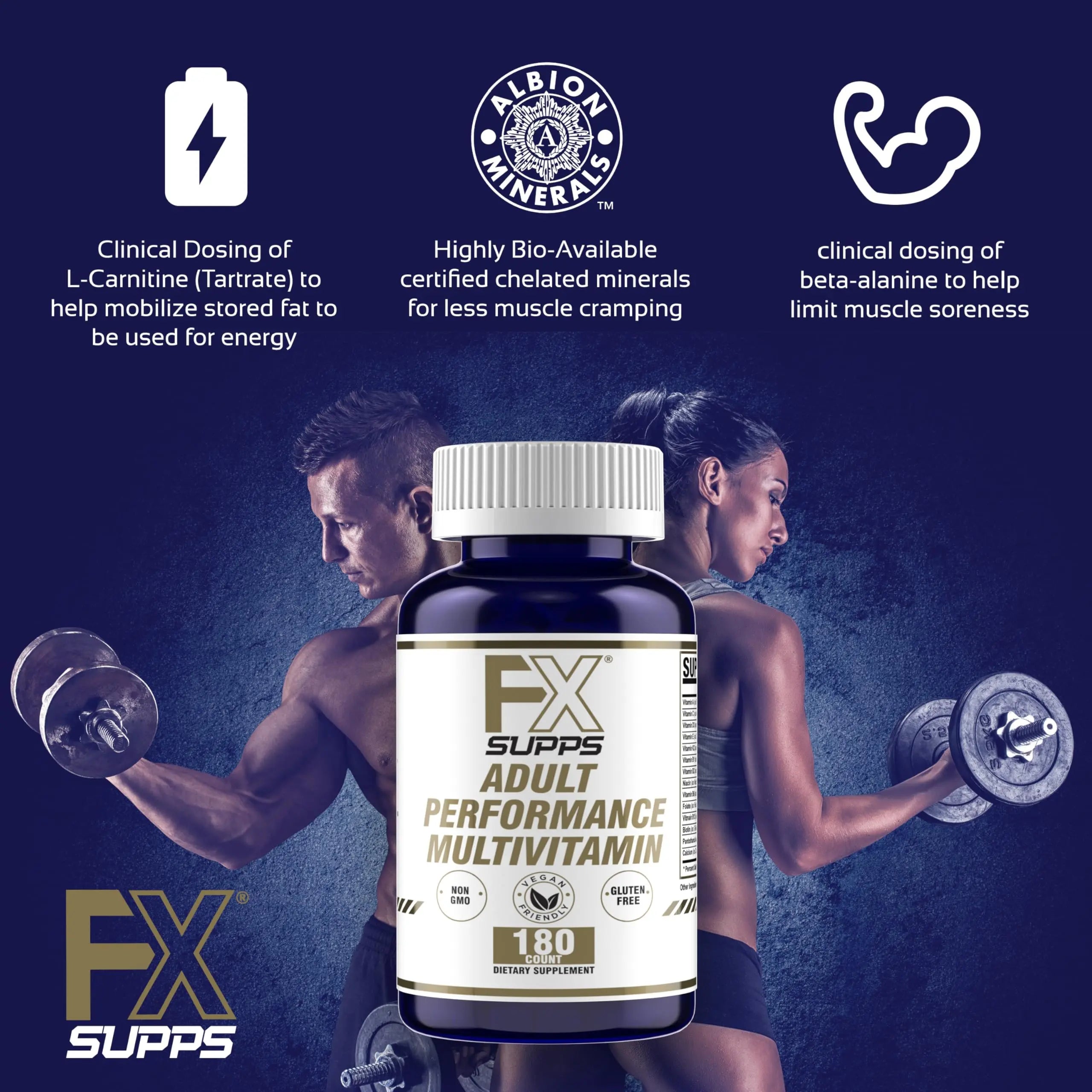 FXSUPPS Performance Multi-Vitamin with Amino Acids, Beta-Alanine and L-Carnitine, Enhanced Performance and Recovery, 180 Tablets FXSUPPS uk supplements