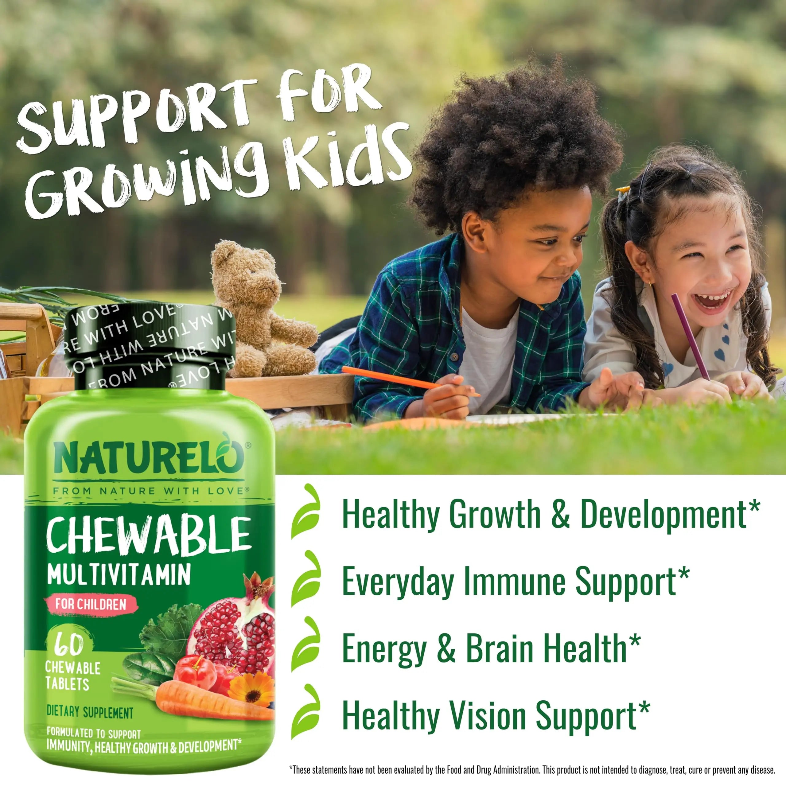 NATURELO Chewable Vitamin for Kids Multivitamin with Whole Food Organic Fruit Blend - 60 Tablets for Children NATURELO uk supplements