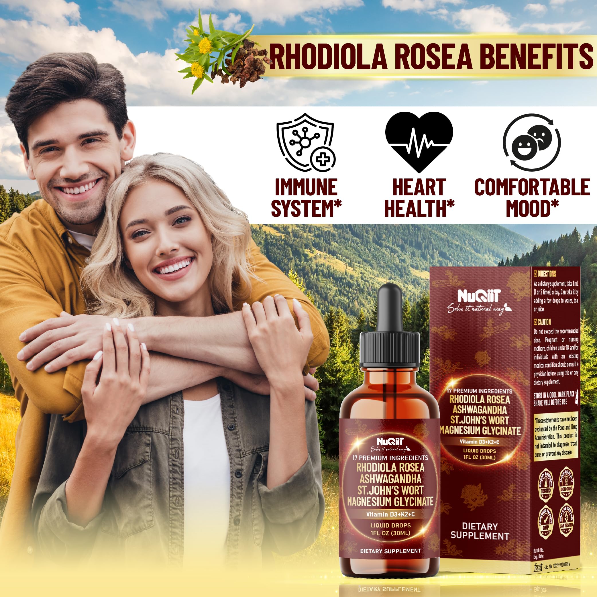 NUQIIT 17in1 Rhodiola Rosea Liquid Drops Tincture w/Ashwagandha Magnesium, L-Theanine. Ultra Rhodiola Cortisol Supplement, Rhodiola Root for Mood, Energy - 1 FL Oz - 60 Day Supply NUQIIT uk supplements