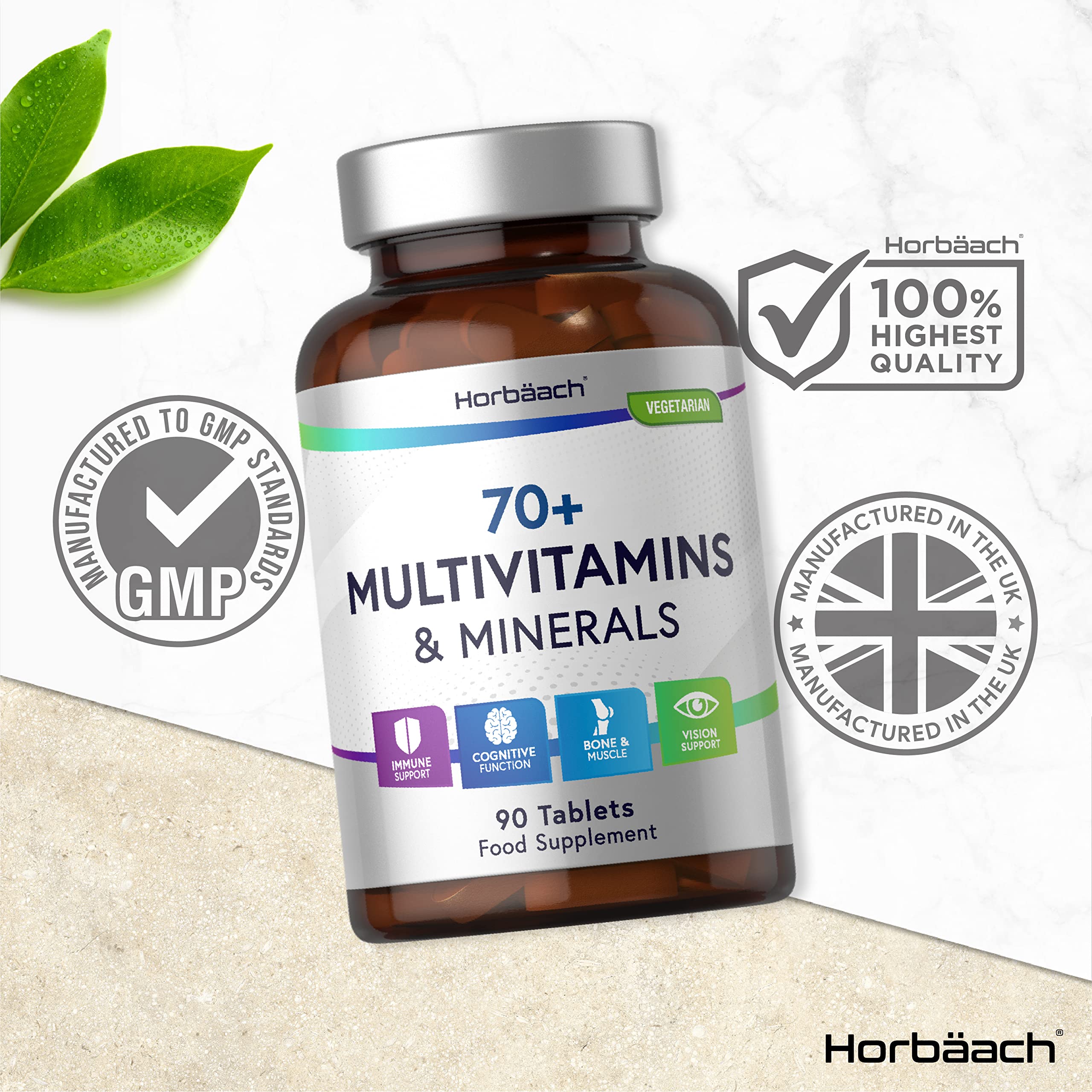 Multivitamin 70 Plus Tablets | 90 Count | with Essential Vitamins and Minerals | for Men and Horbäach uk supplements