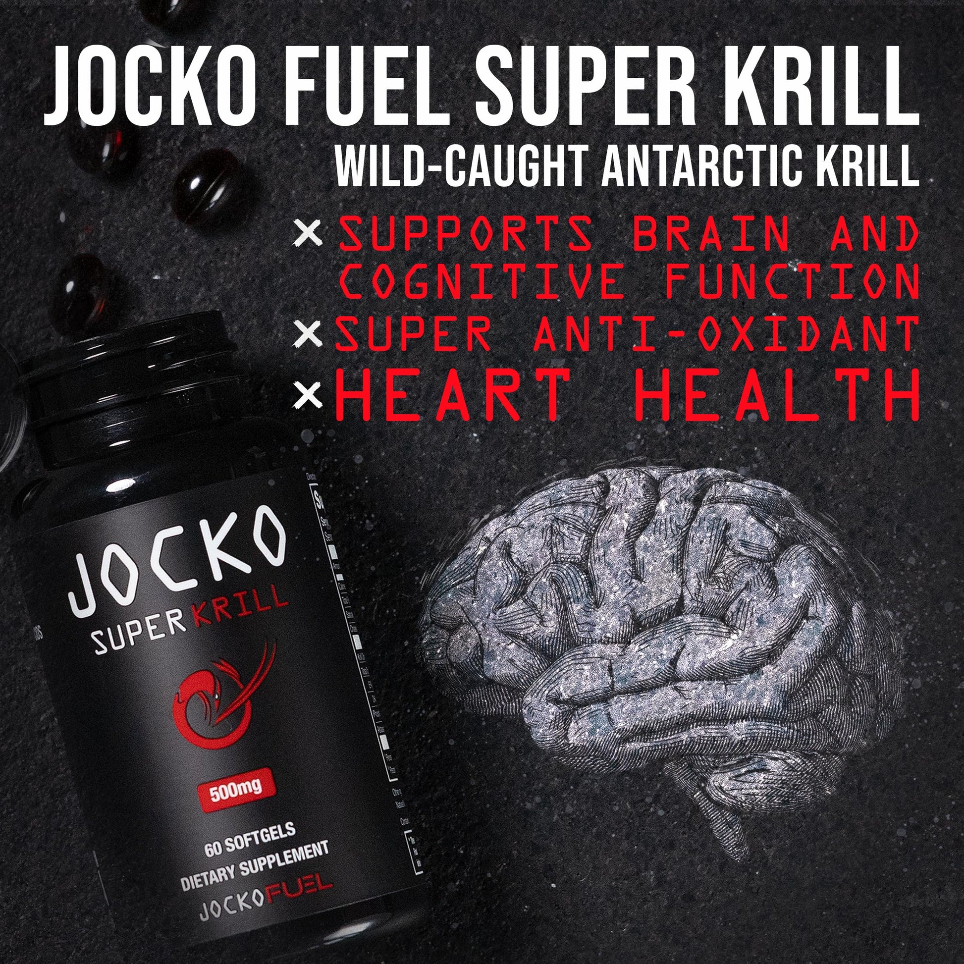 Jocko Fuel Antarctic Krill Oil Omega 3 Fatty Acid Supplements DHA & EPA - 1000mg Softgel Jocko Fuel uk supplements