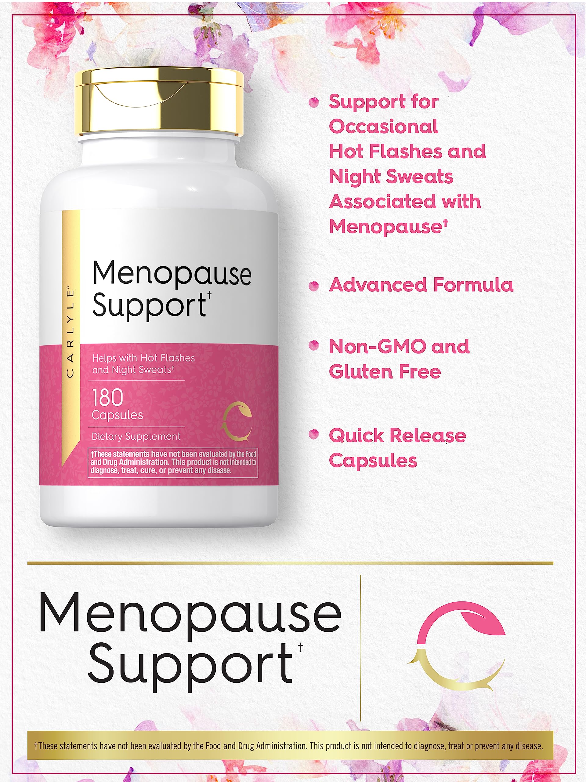 Carlyle Menopause Supplement for Women | 180 Capsules | Helps with Hot Flashes and Night Sweats | Non-GMO, Gluten Free Menopause Support Carlyle uk supplements