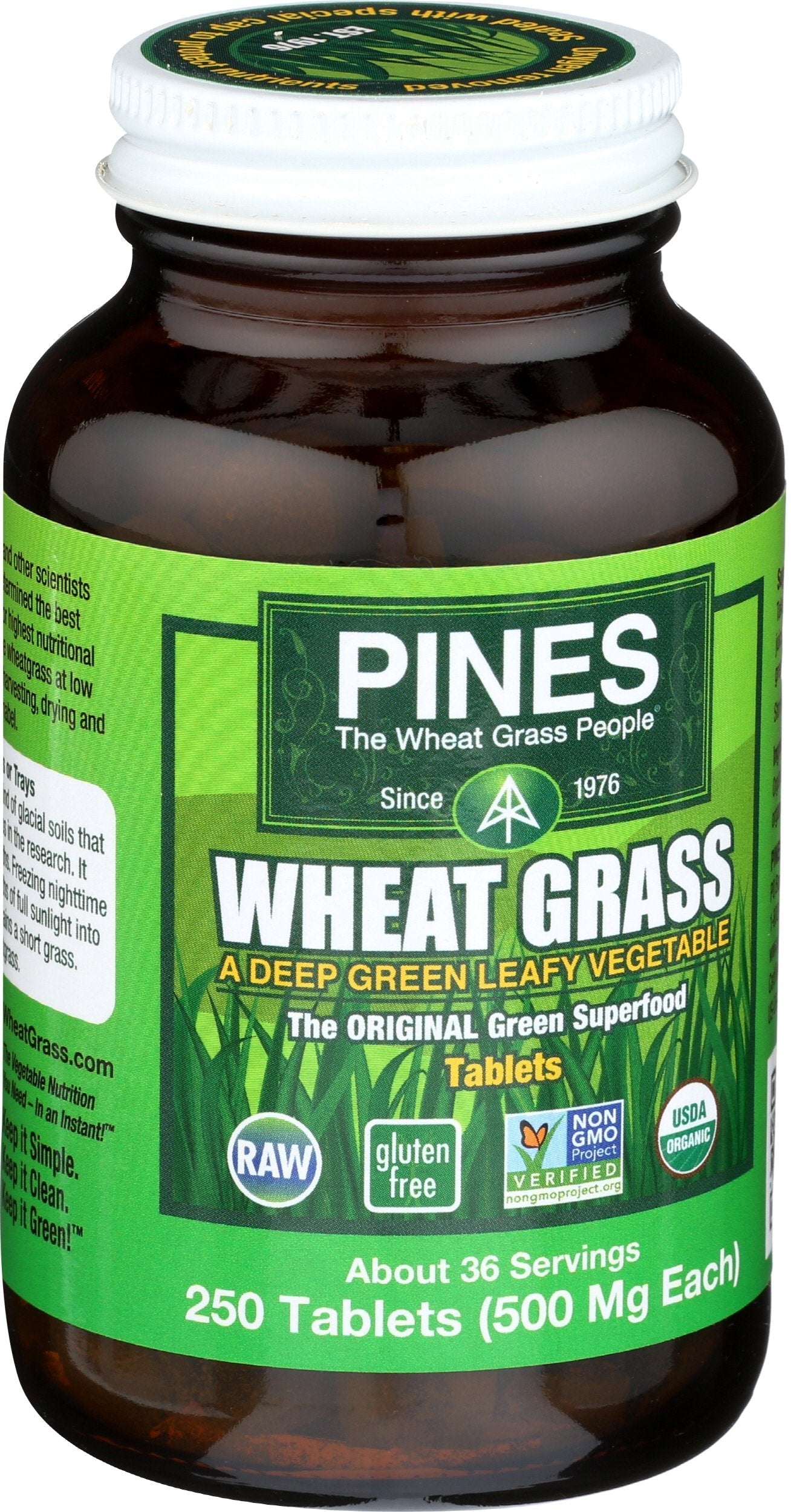 PINES Organic Wheat Grass, 250 Count Tablets | PINES Wheat Grass as featured in the new blockbuster film, Ocean's 8! Pines uk supplements