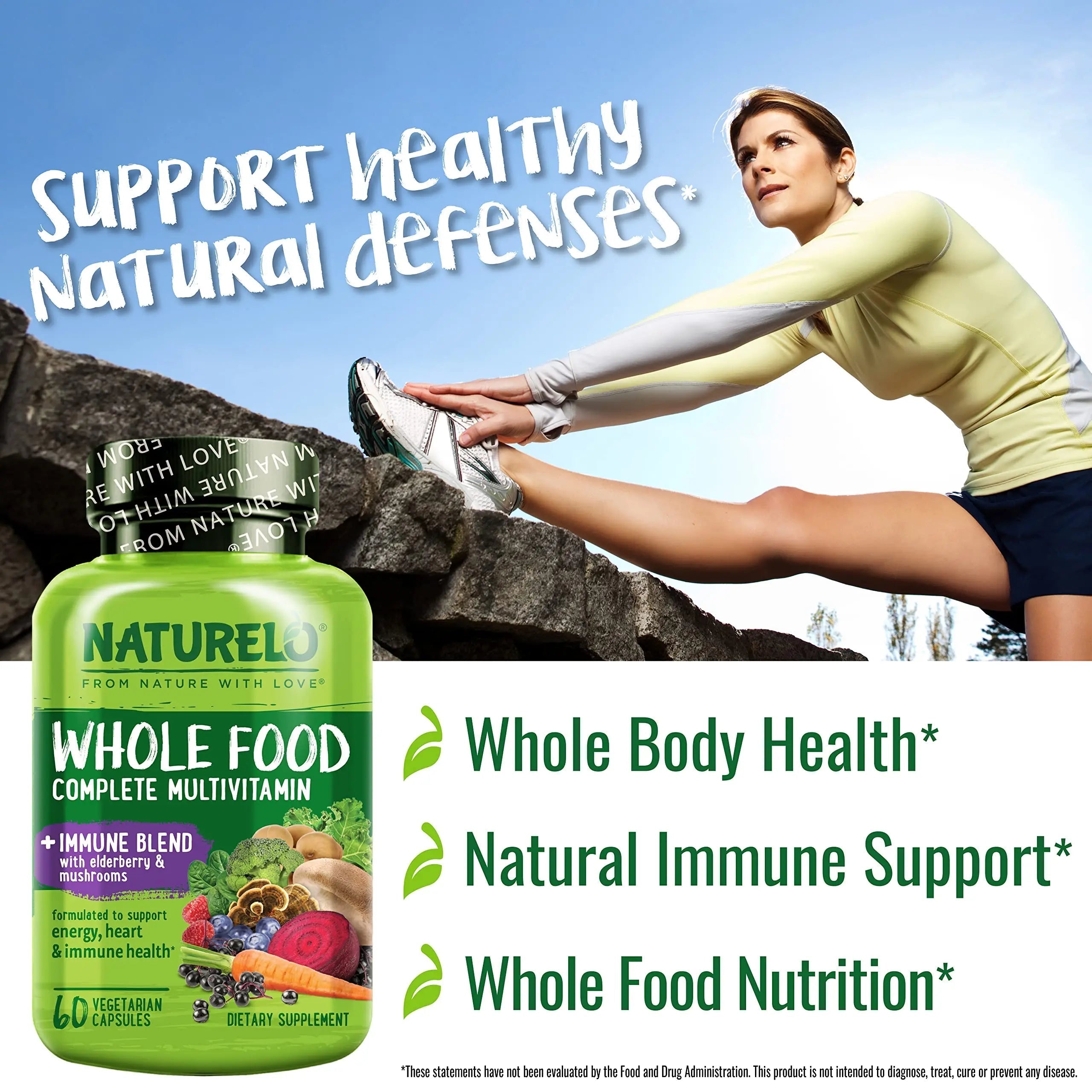 NATURELO Whole Food Multivitamin + Immune Blend with Elderberry & Mushrooms - Complete Multivitamin with Extra Immune Support NATURELO uk supplements