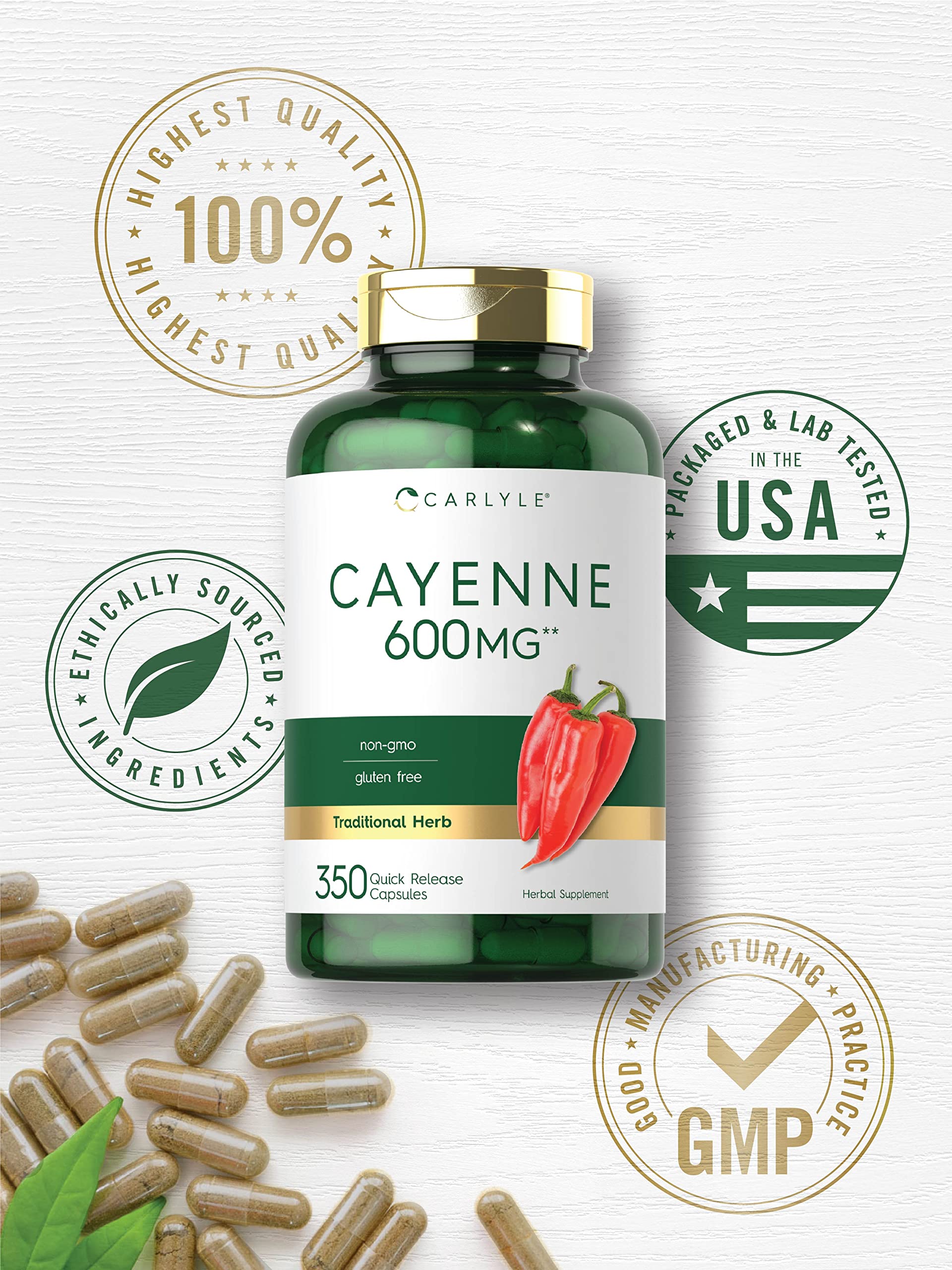 Carlyle Cayenne Pepper Capsules 600mg | 350 Pills | Non-GMO, Gluten Free Supplement Carlyle uk supplements