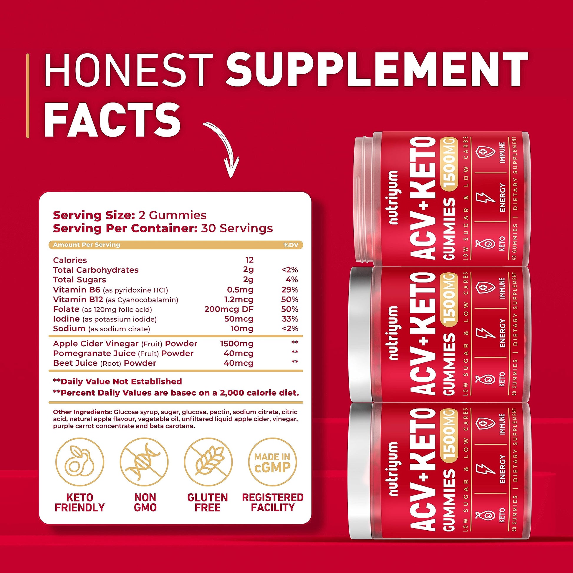 Keto ACV Gummies 1500 mg - Gelatin-Free Apple Cider Vinegar Gummies - Low Carbs XELAR uk supplements