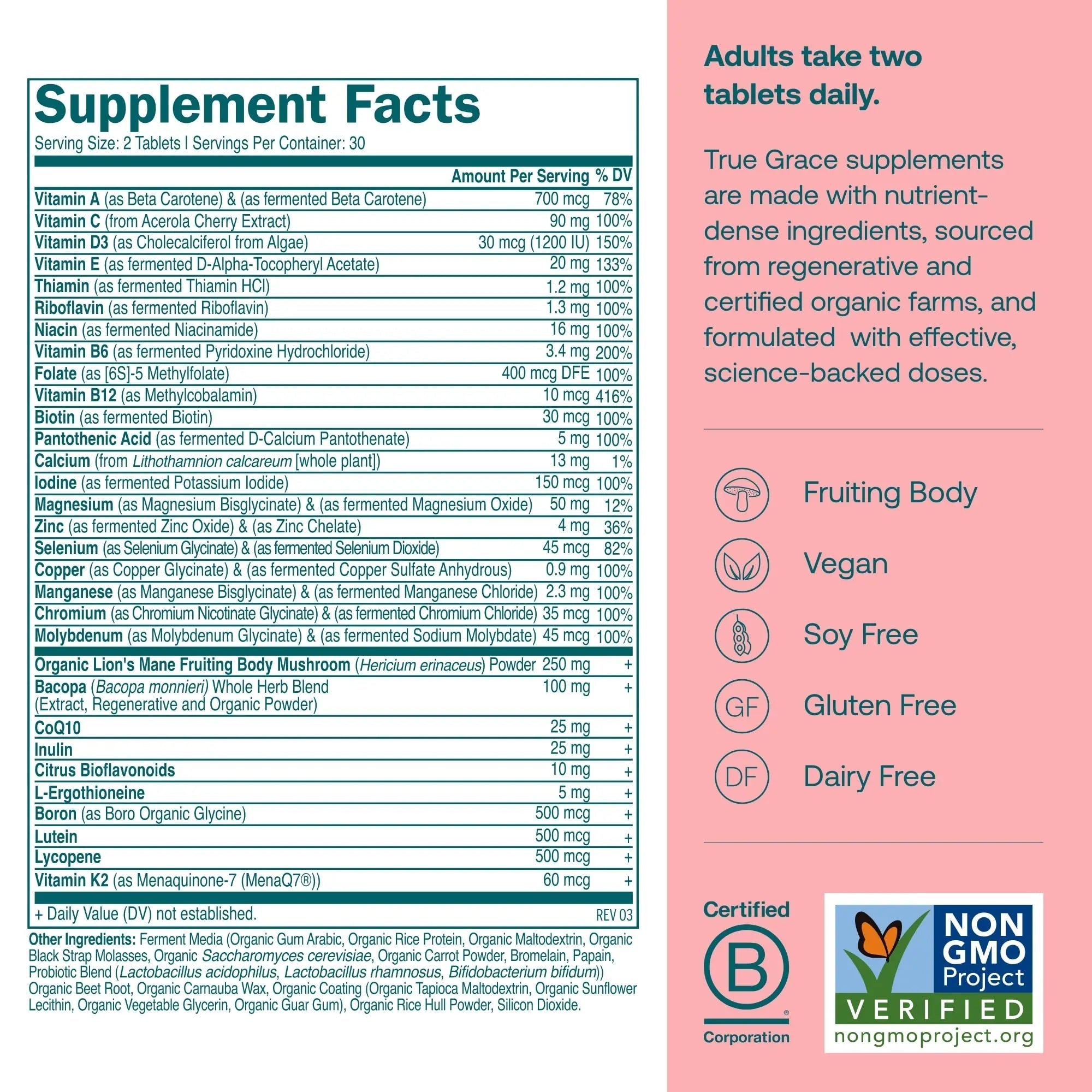 True Grace Daily Women’s Multivitamin 50+ - 60 Easy-to-Swallow Tablets - Immune, Energy, Longevity & Memory Support True Grace uk supplements