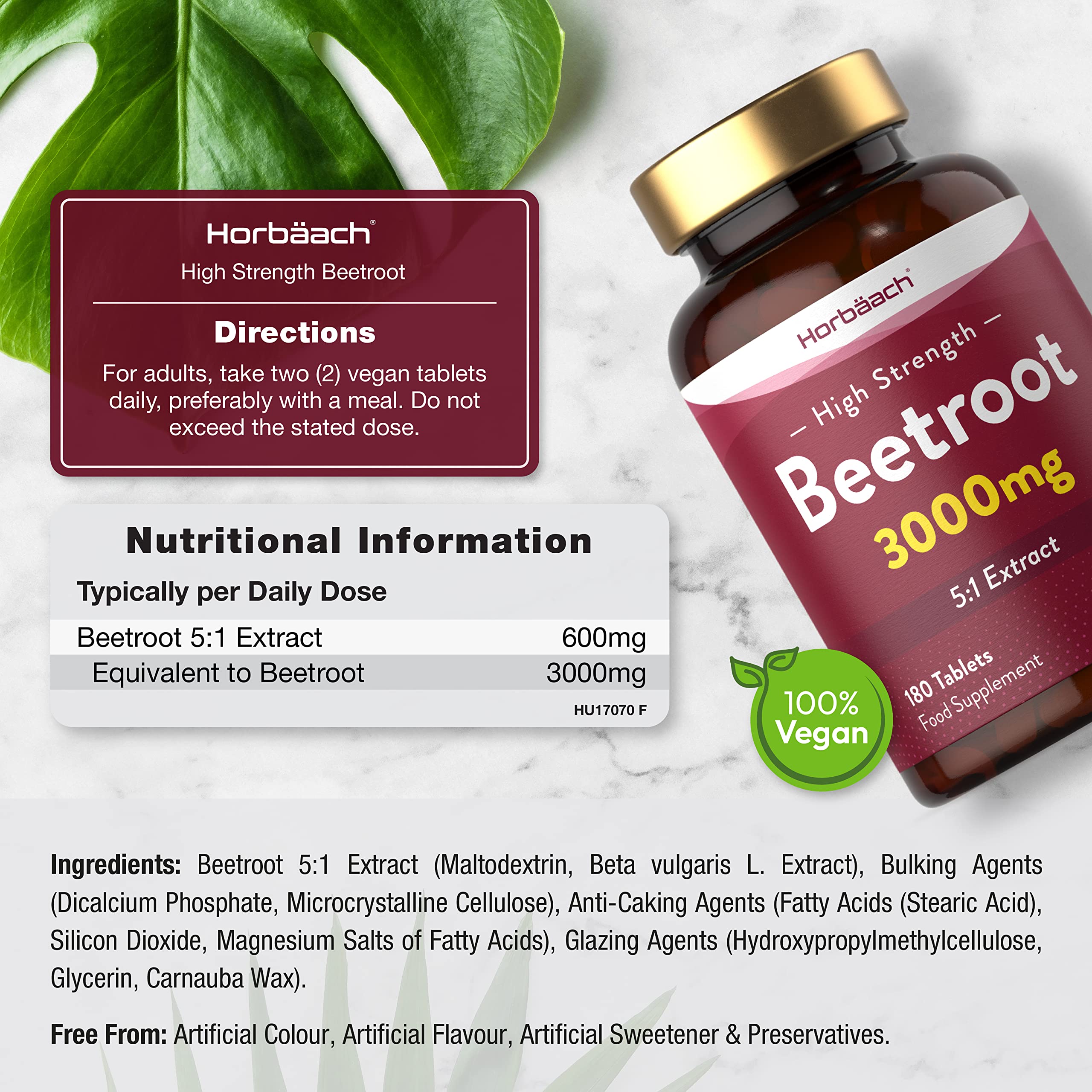 Beetroot Tablets 3000mg | 180 Count | High Strength 5:1 Extract Supplement | Nitric Oxide Horbäach uk supplements