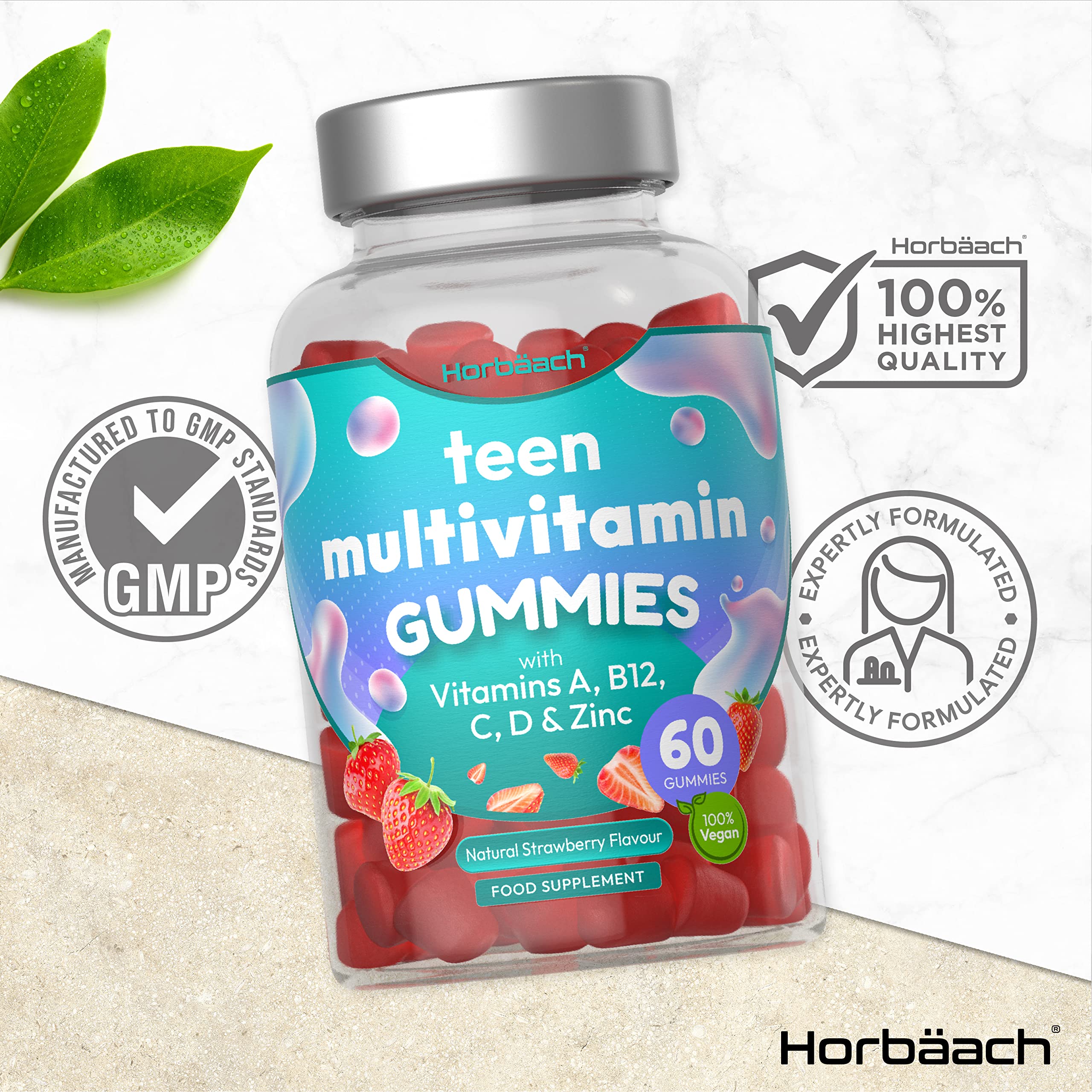Multivitamins for Teens | 60 Vegan Gummies | 14 Essential Nutrients | with Vitamin A, B12 Horbäach uk supplements