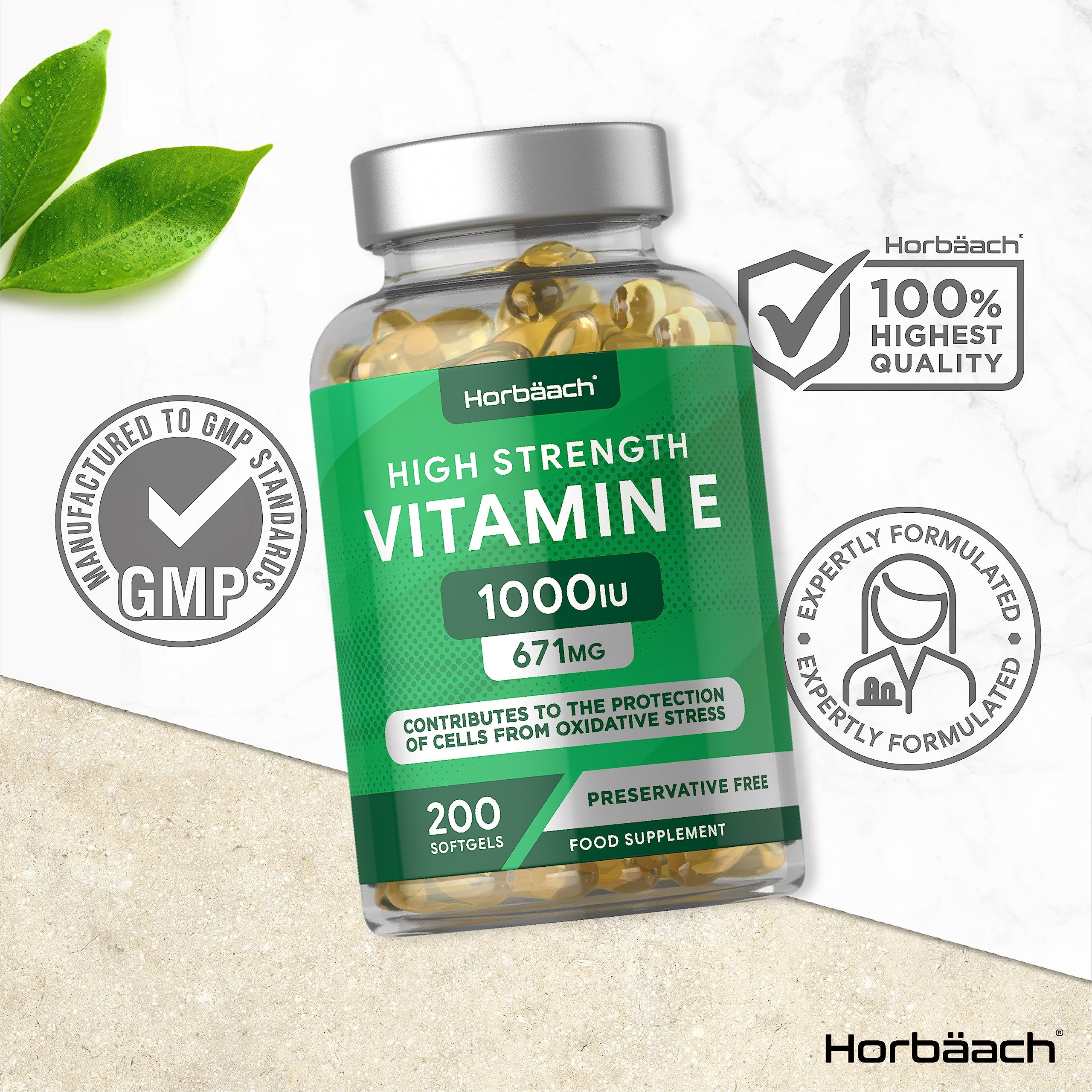 Vitamin E Capsules 1000iu | 200 Count | High Strength Vitamin E as DL-Alpha Tocopheryl Horbäach uk supplements