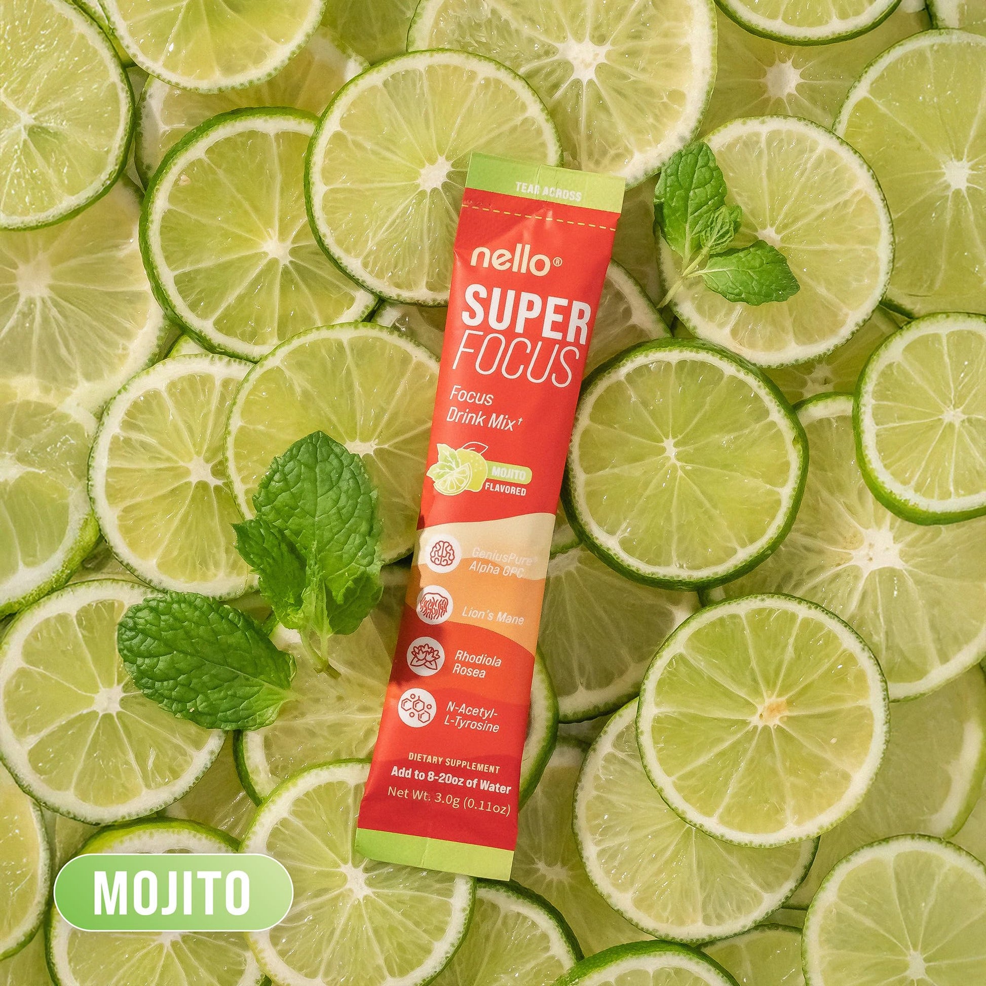 Nello Superfocus Mojito – Nootropic Focus Drink Mix, 20 On-The-Go Packets, Alpha GPC, Lion’s Mane, Rhodiola, Sugar-Free Nello uk supplements